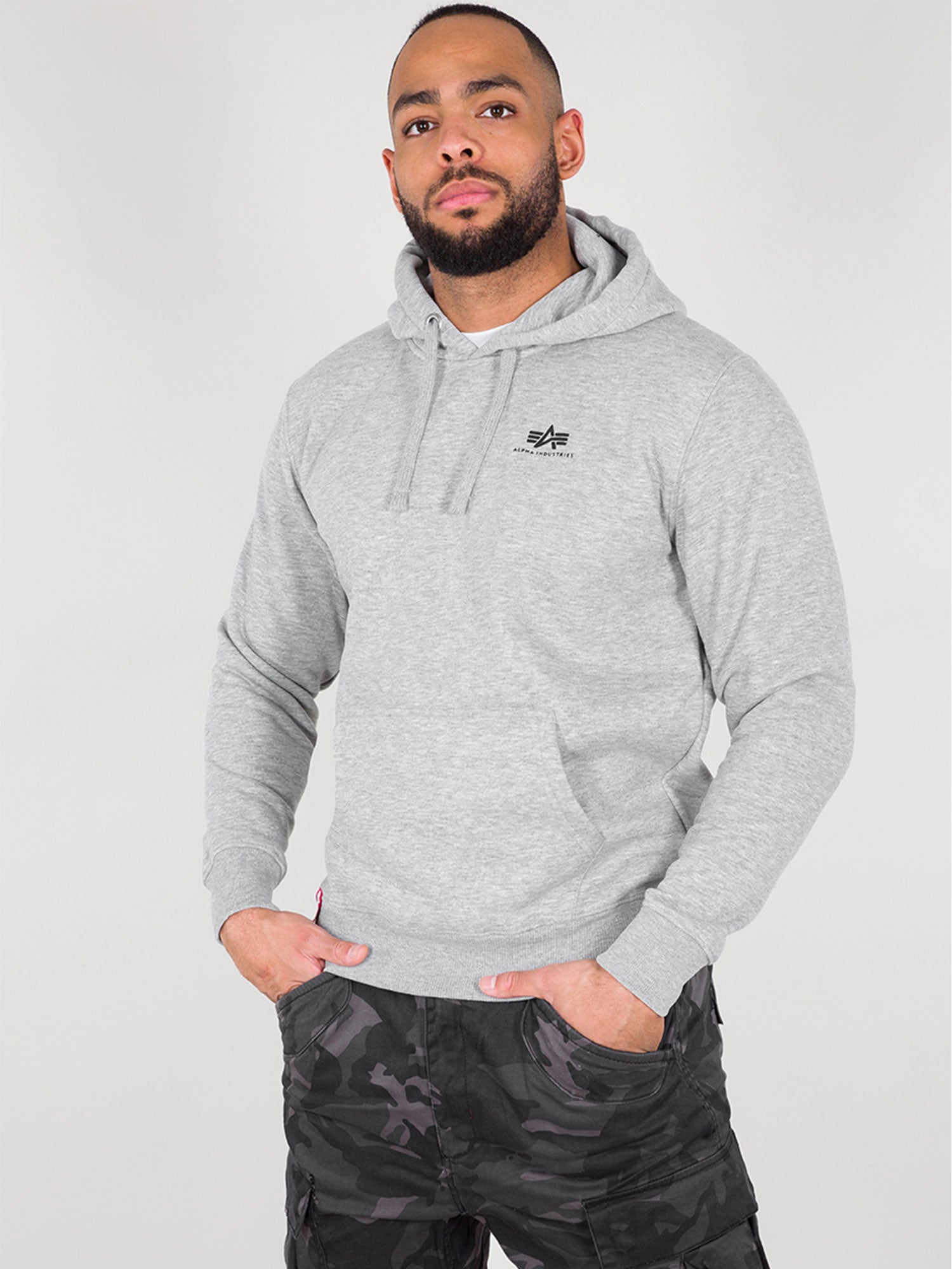 Thumbnail - Alpha Industries Basic Hoodie Kleines Logo Grau Melange