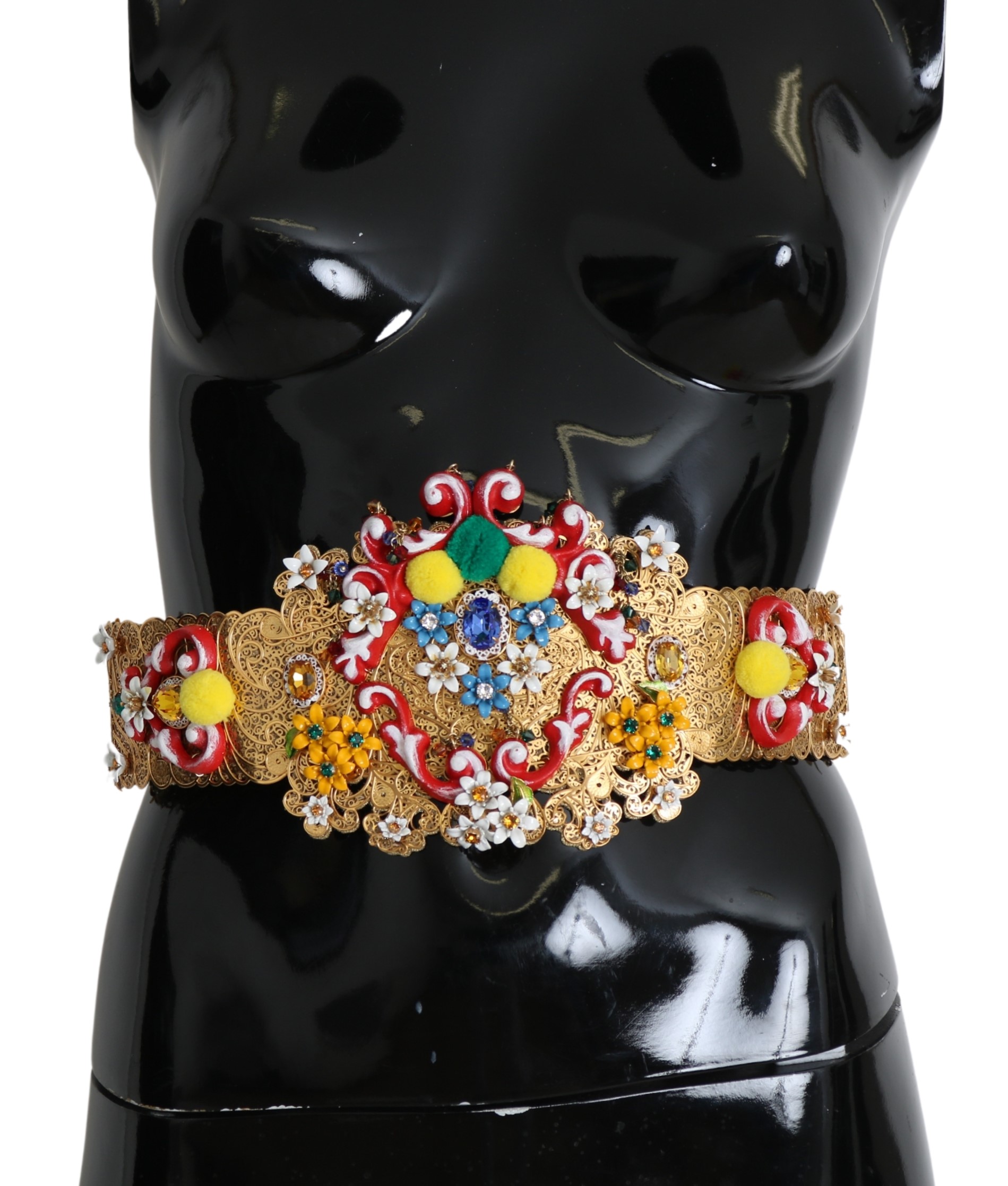 Thumbnail - Dolce & Gabbana Women's Embellished Floral Crystal Wide Waist Carretto Belt (Ceinture large à la taille)