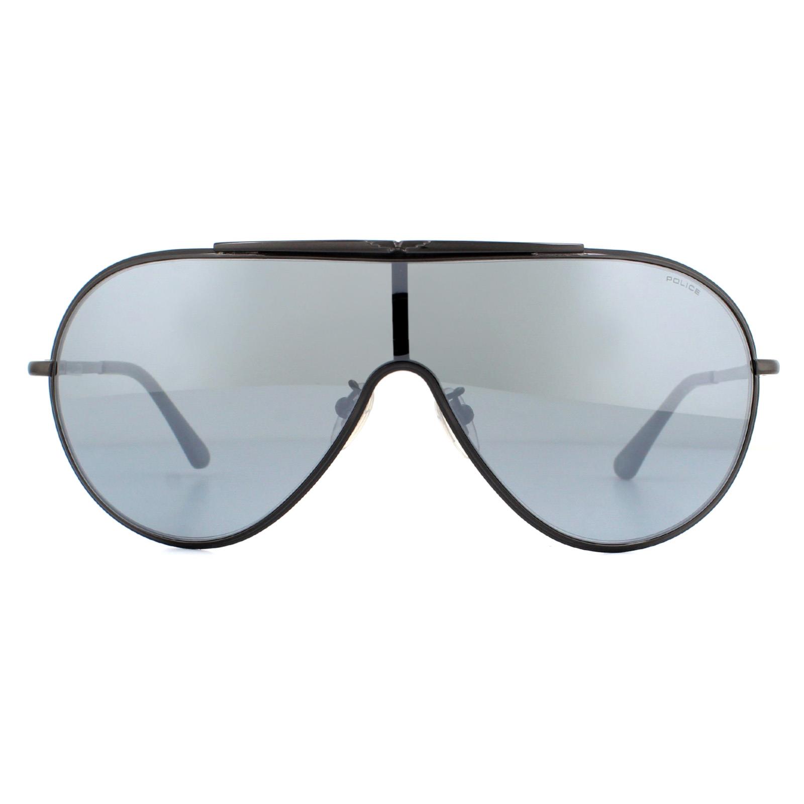 Thumbnail - Police Shield Mens Ruthenium Rauch Spiegel Silber Sonnenbrille