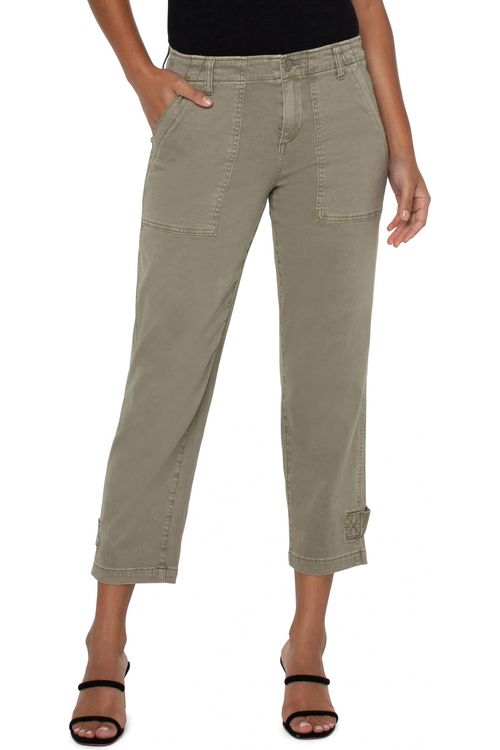 Thumbnail - Utility Crop Cargo Jeans mit gerafftem Bein in Zinngrün