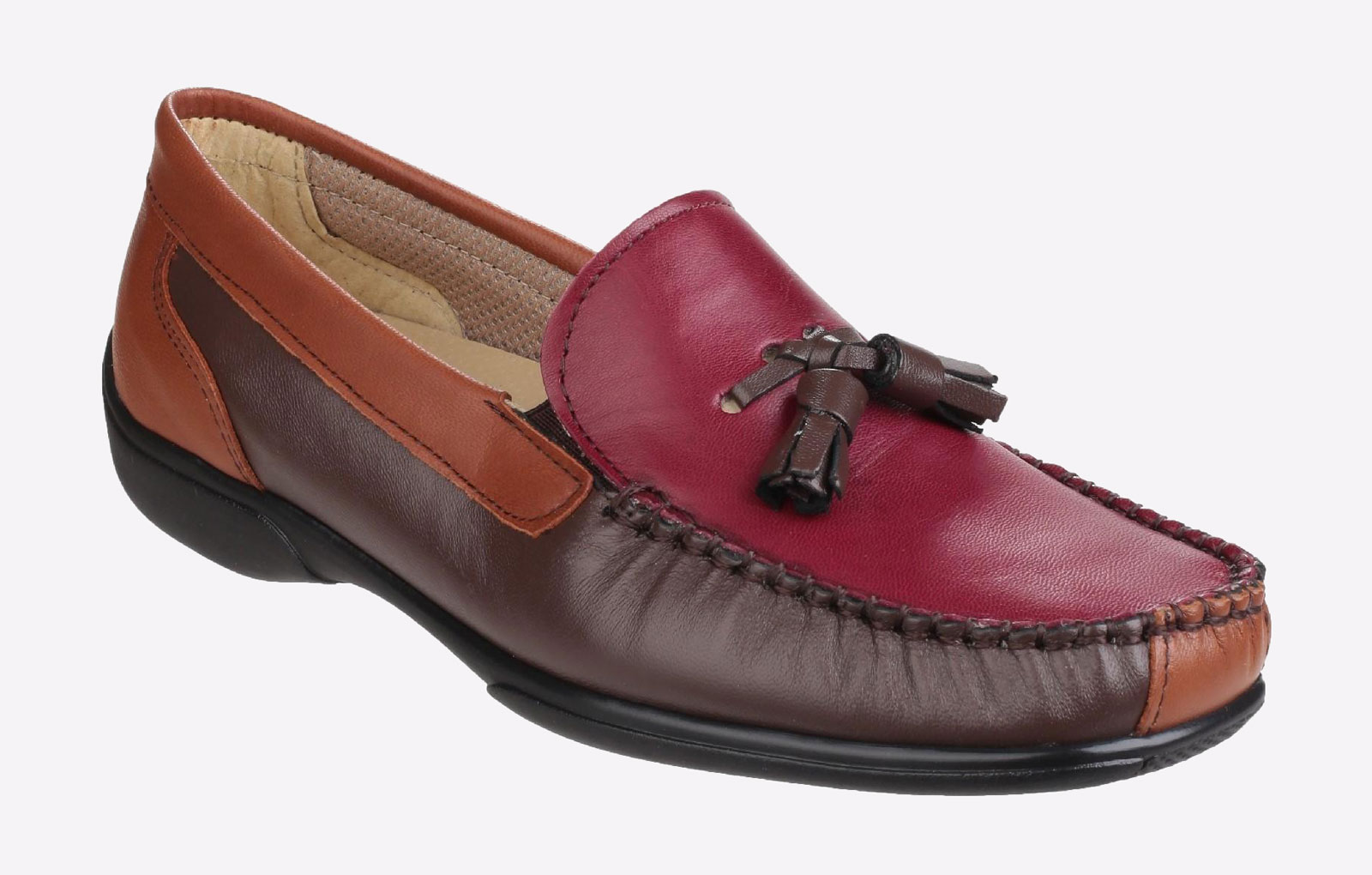 Cotswold Biddlestone Läder Dames Chestnut/Tan/Wine Loafers – bild 2