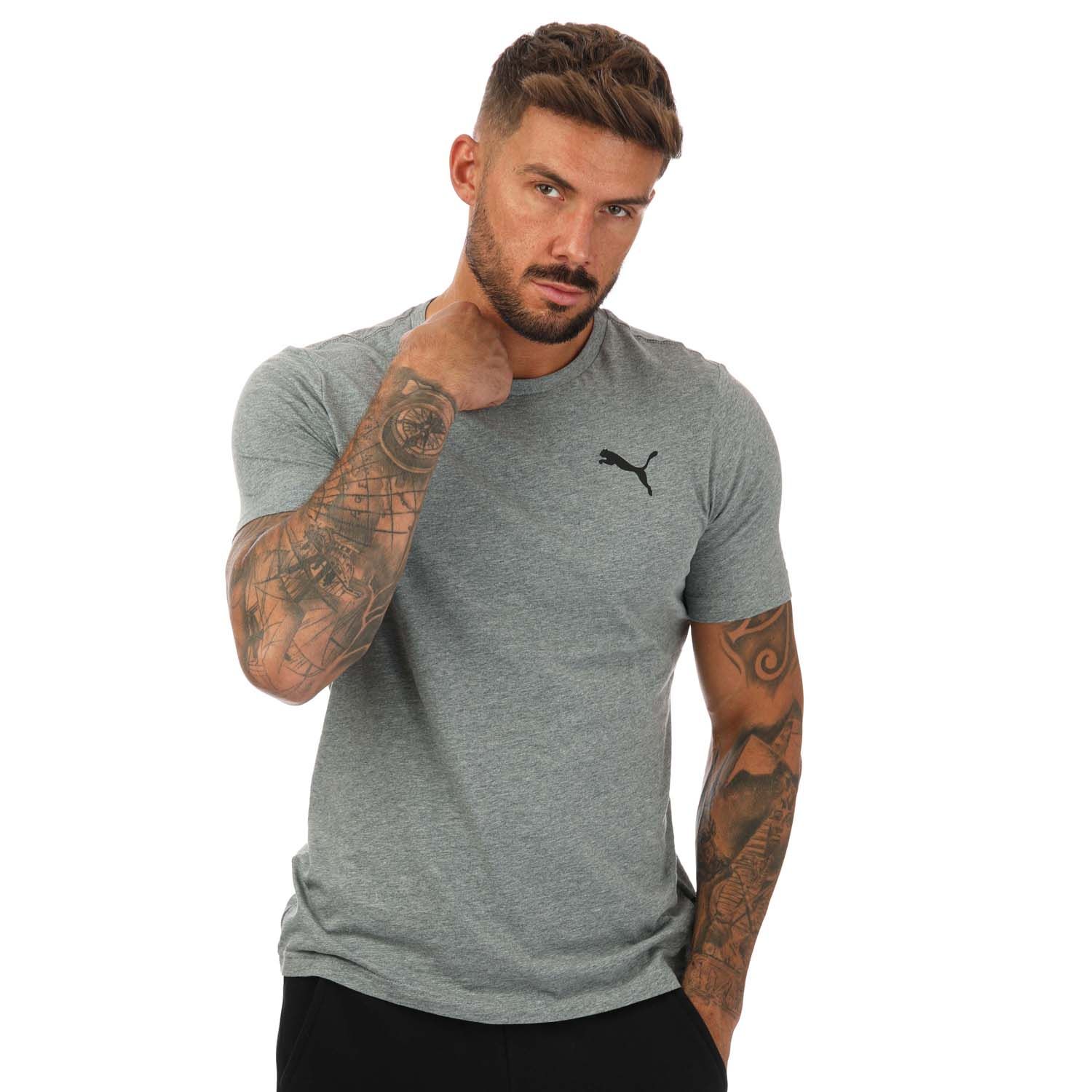 Puma Mens Essentials Small Logo T-Shirt - Grey Cotton - Size Medium