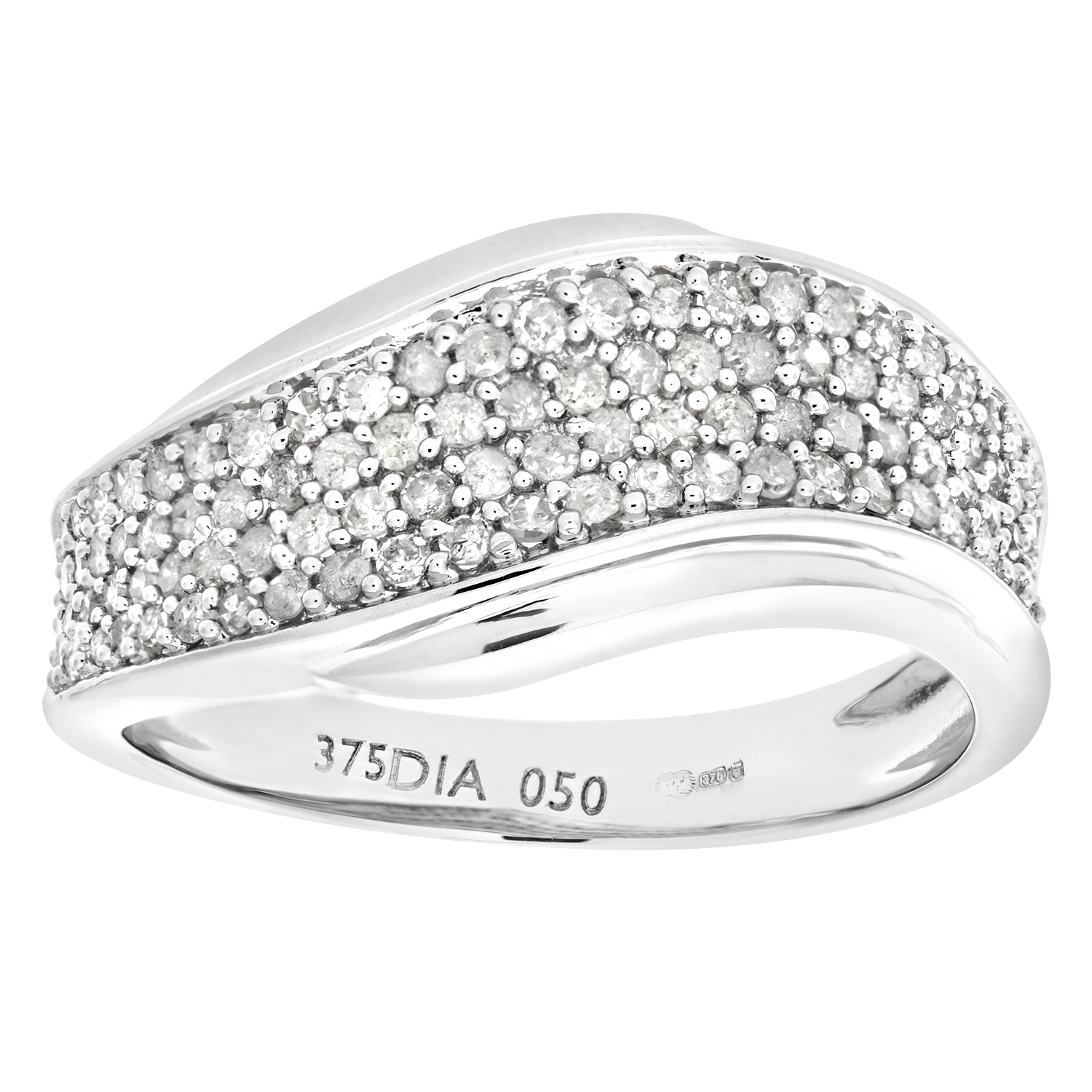 Diamant L’Eternel Womens 9ct White Gold 050ct Diamond Half Eternity Wave Ring – Size N