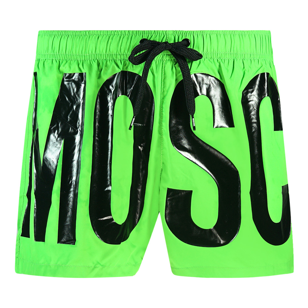 Thumbnail - Moschino Große Schwarzes Logo Grün Badeshorts