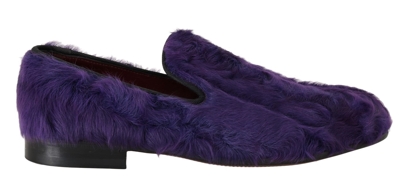 Dolce & Gabbana Dames Paarse Schapenbont Leren Instappers