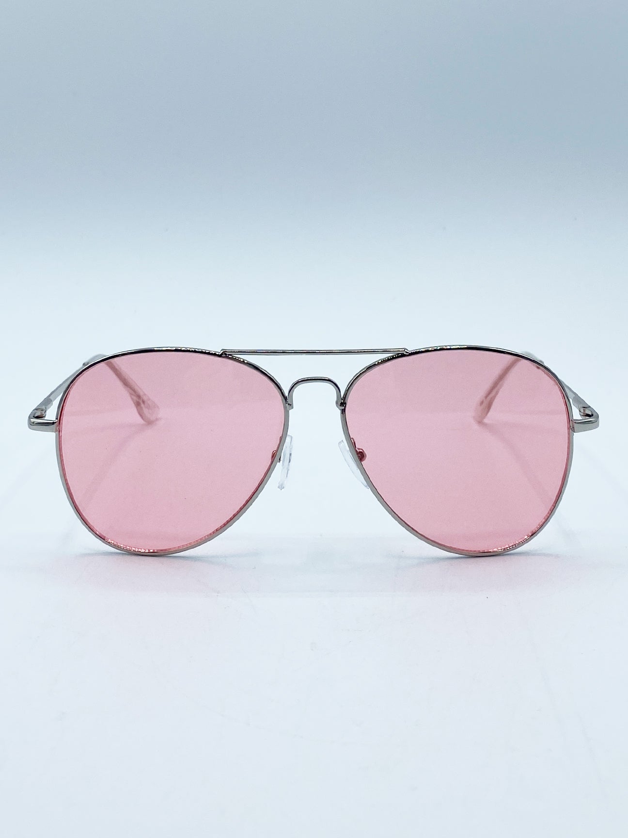 SVNX Womens Silver Frame Aviators with Pink Lenses Metal - One Size