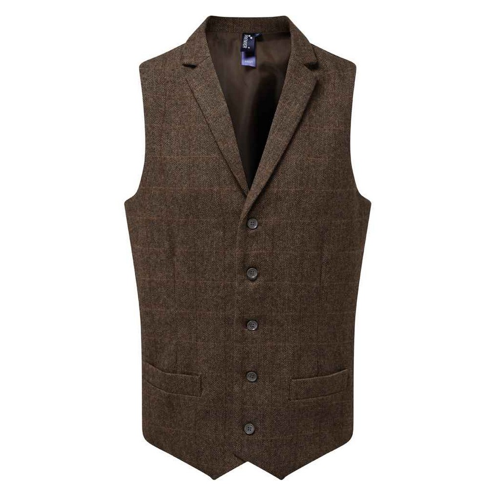 Premier Mens Herringbone Waistcoat (Brown) - Size Large