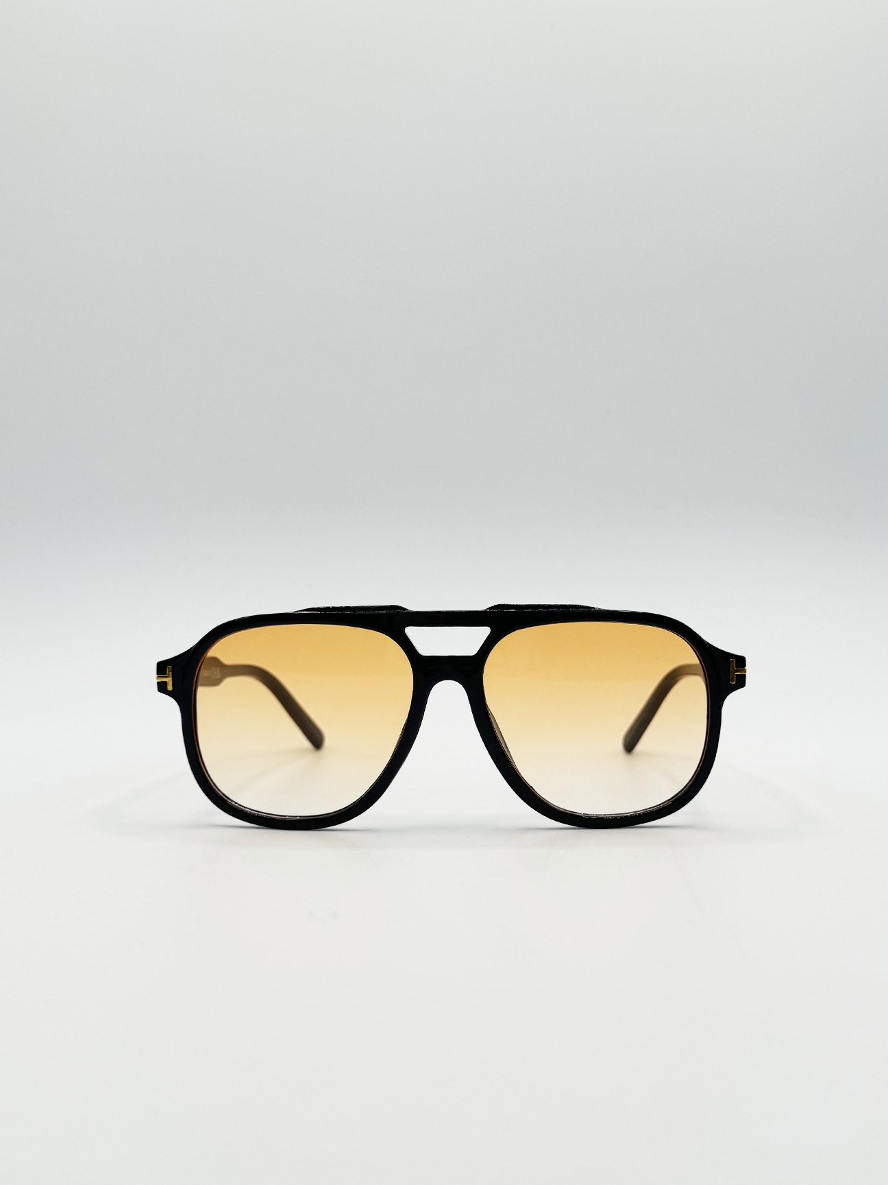SVNX Mens Oversized Navigator Sunglasses in Black with Orange Lenses - One Size