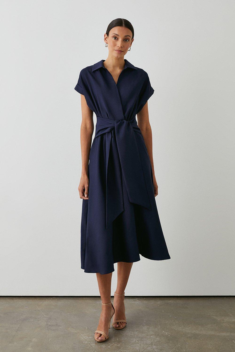 Principles Womens Front Tie Shirt Midi Dress - Navy - Size 16 UK