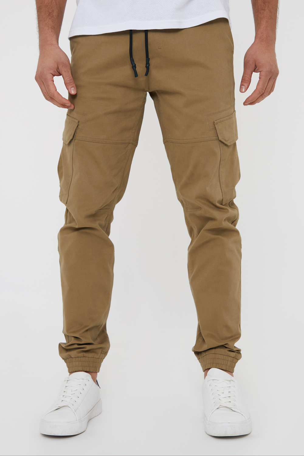 Threadbare Mens Light Brown 'Belfast' Cotton Jogger Style Cargo Trousers With Stretch - Mocha - Size Medium