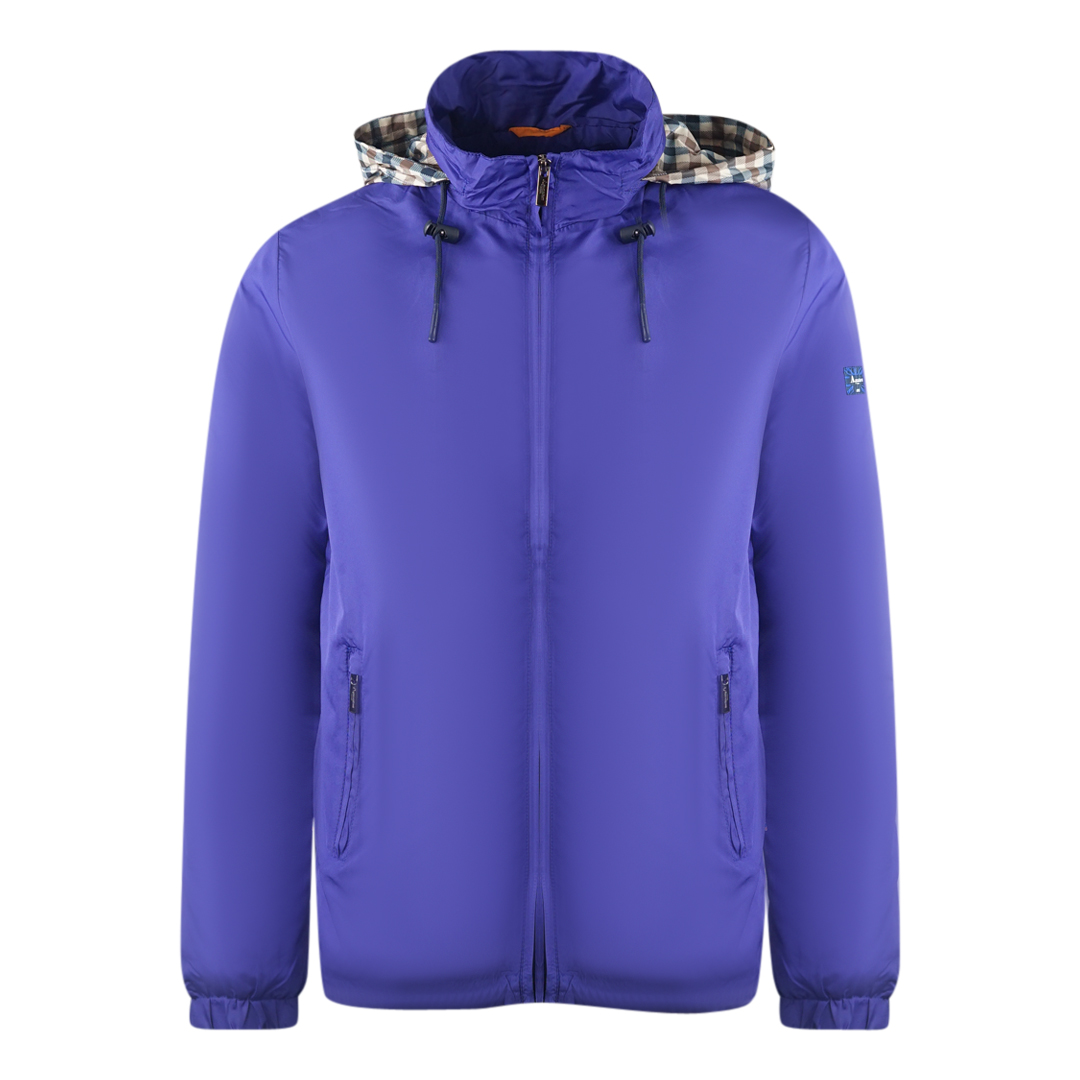 Thumbnail - Aquascutum Schlichte Königsblaue Leichte Jacke mit Fellkapuze