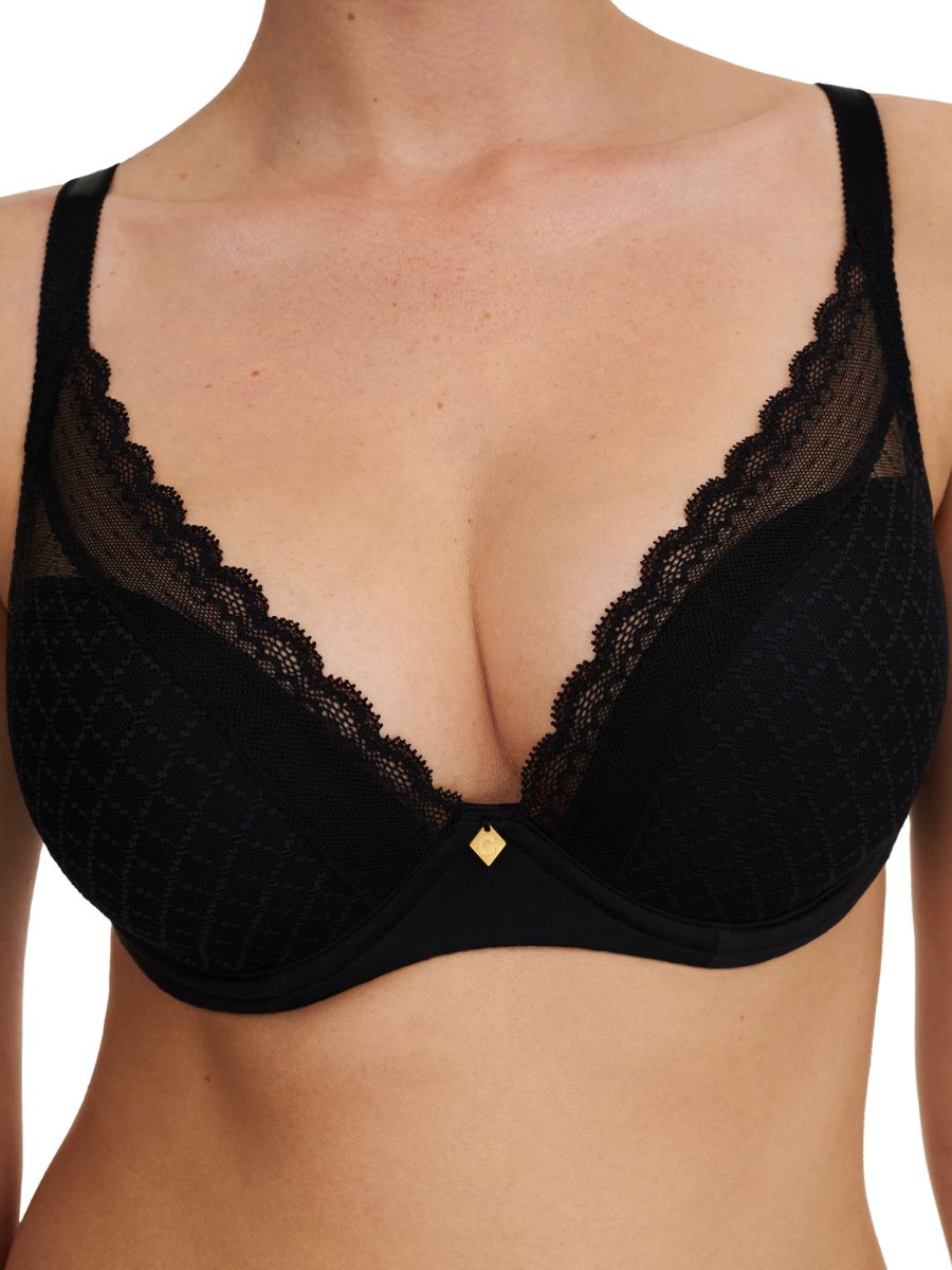 Chantelle Womens Norah Chic Plunge T-Shirt Bra - Black Polyamide - Size 34DD