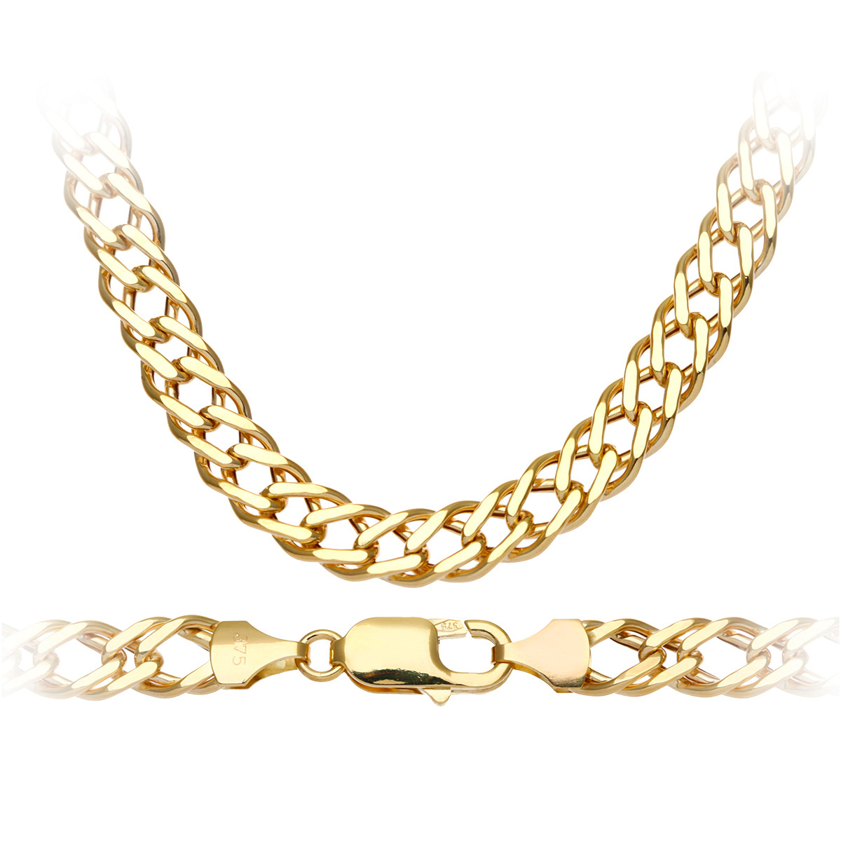 Diamant L’Eternel Unisex 9ct Yellow Gold 5.6g Chunky Double Curb Bracelet of 21cm/8.5 Inch Length and 7mm Width – One Size