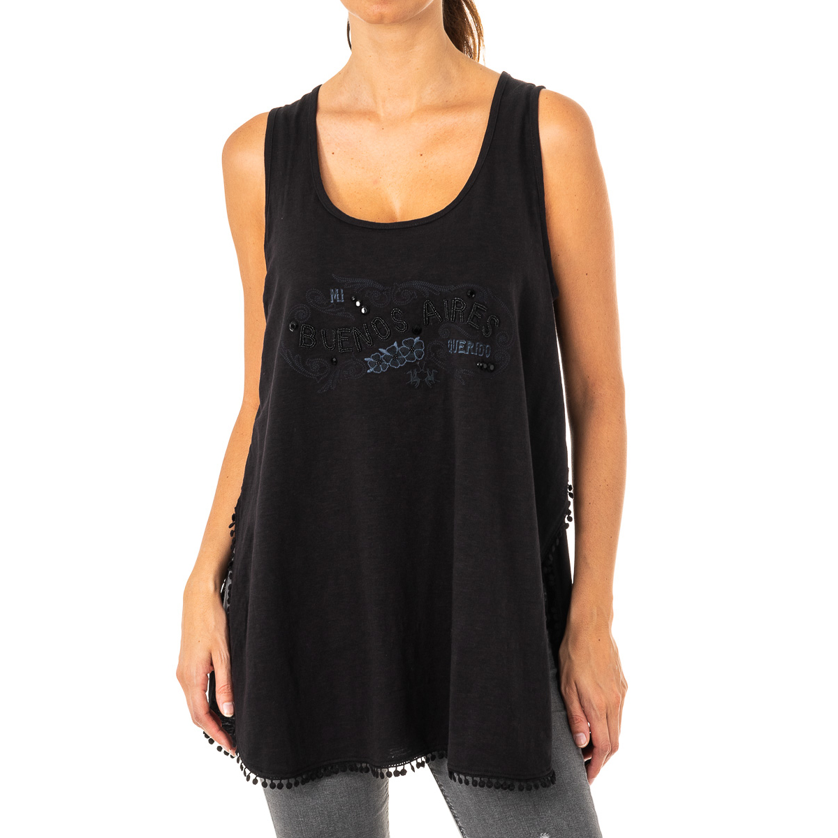 La Martina Womens tank top and round neck LWR303 - Black Cotton - Size Small