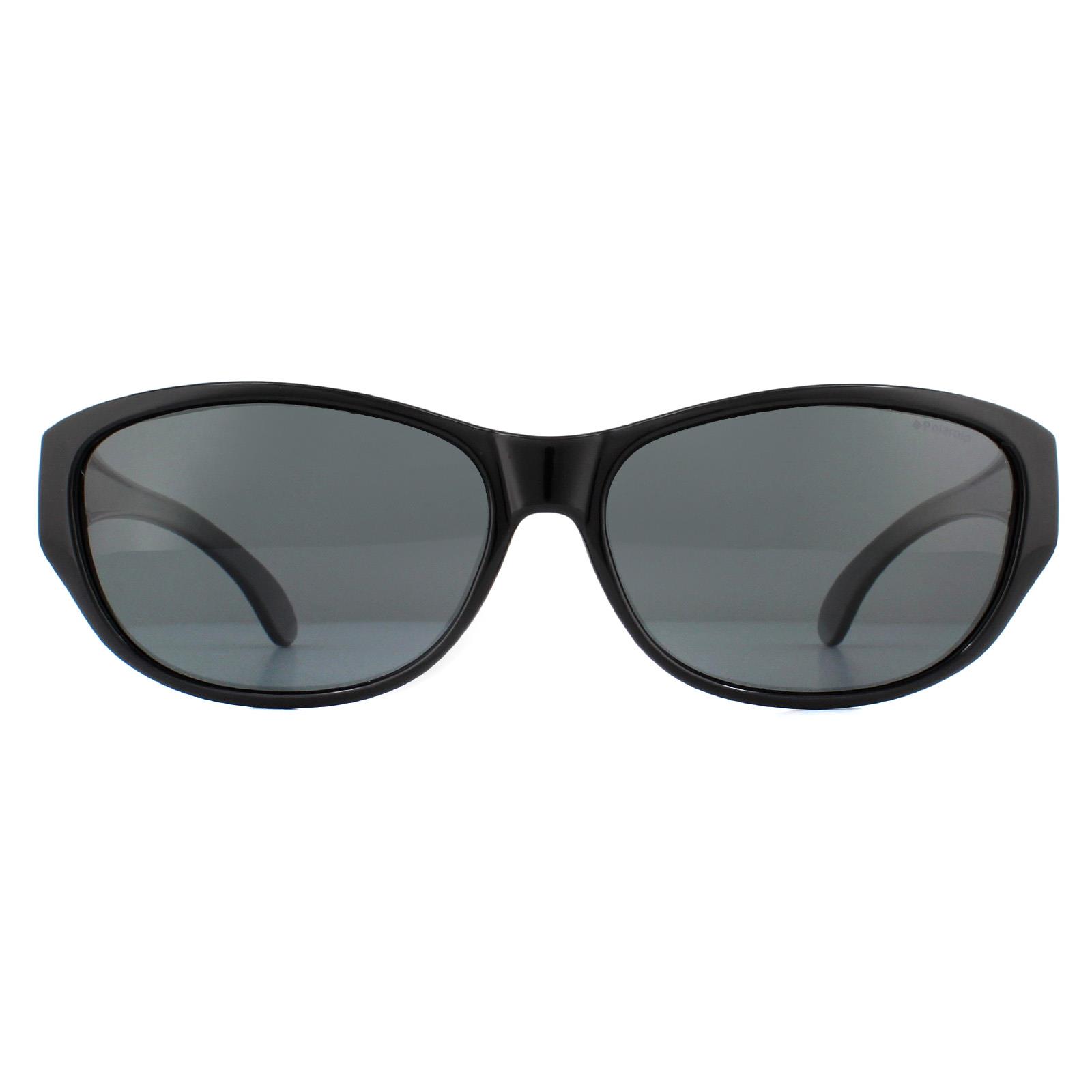 Thumbnail - Polaroid Suncovers Wrap Mens Schwarz Grau Polarisierte Sonnenbrille