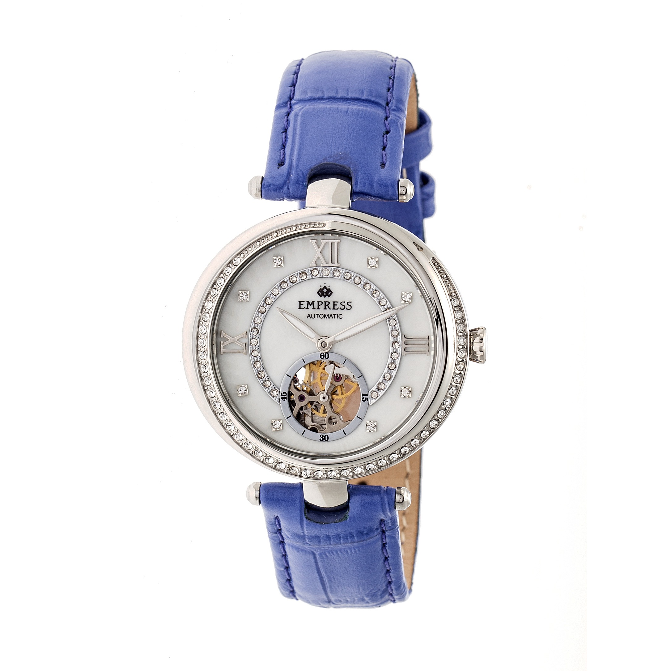 Thumbnail - Montre semi-squelette automatique Empress Stella avec bracelet en cuir MOP