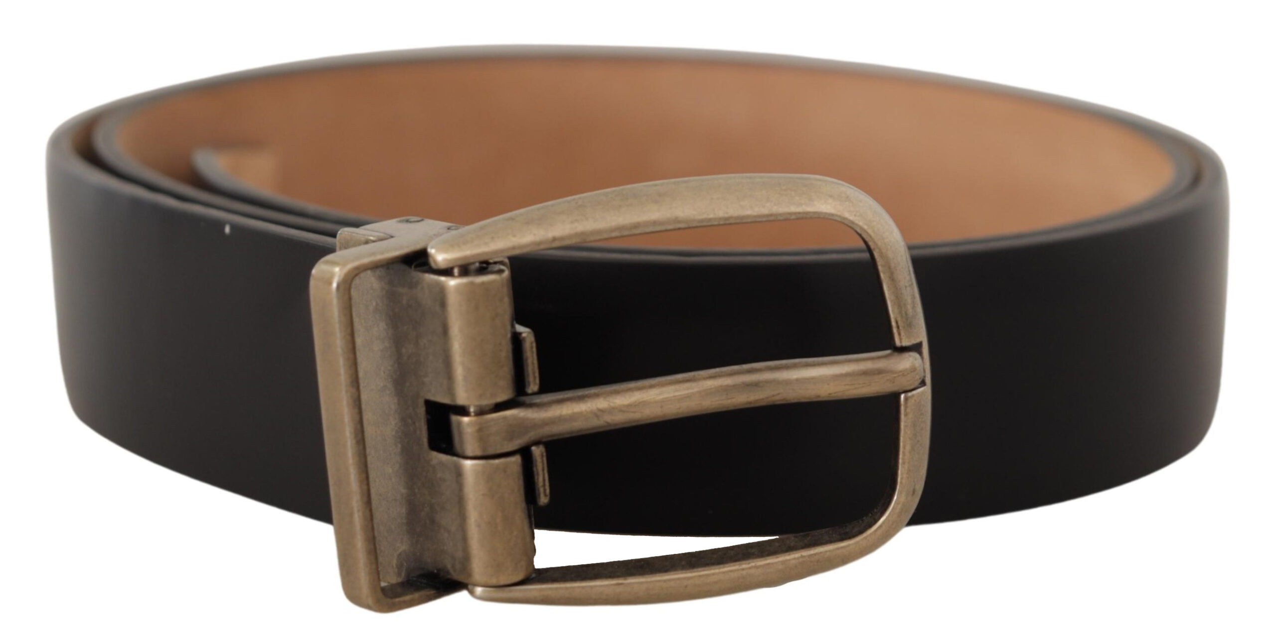 Dolce & Gabbana Mens Black Brown Backend Leather Vintage Metal Buckle Belt - Size 85 cm