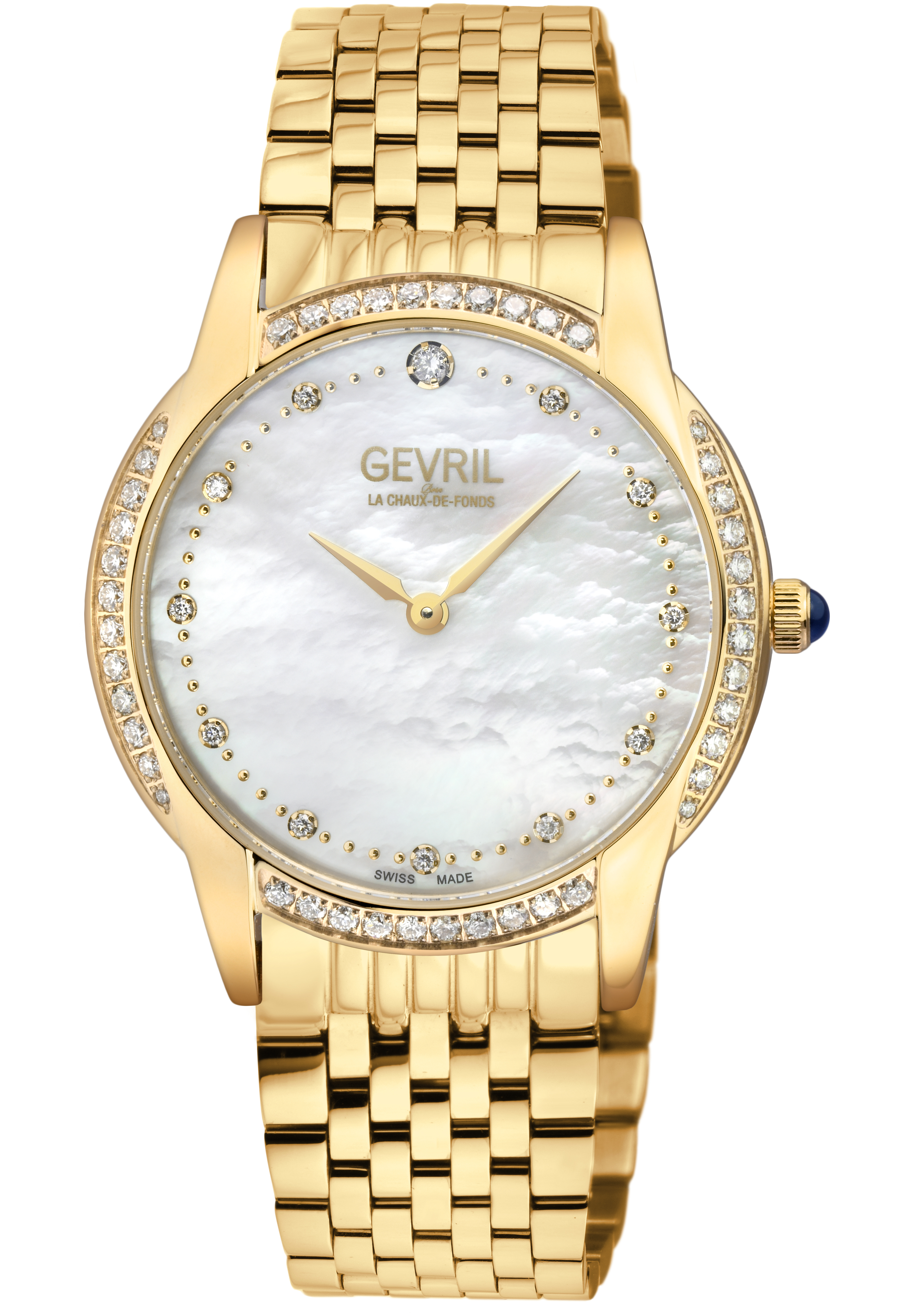 Gevril WoMens Airolo Swiss Quartz Diamond White MOP Dial316L Stainless Steel IPYG Watch – Gold – One Size