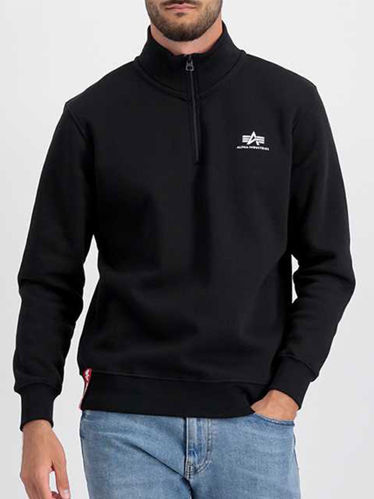 Thumbnail - Alpha Industries Halbe Zip Sweatshirt SL Schwarz