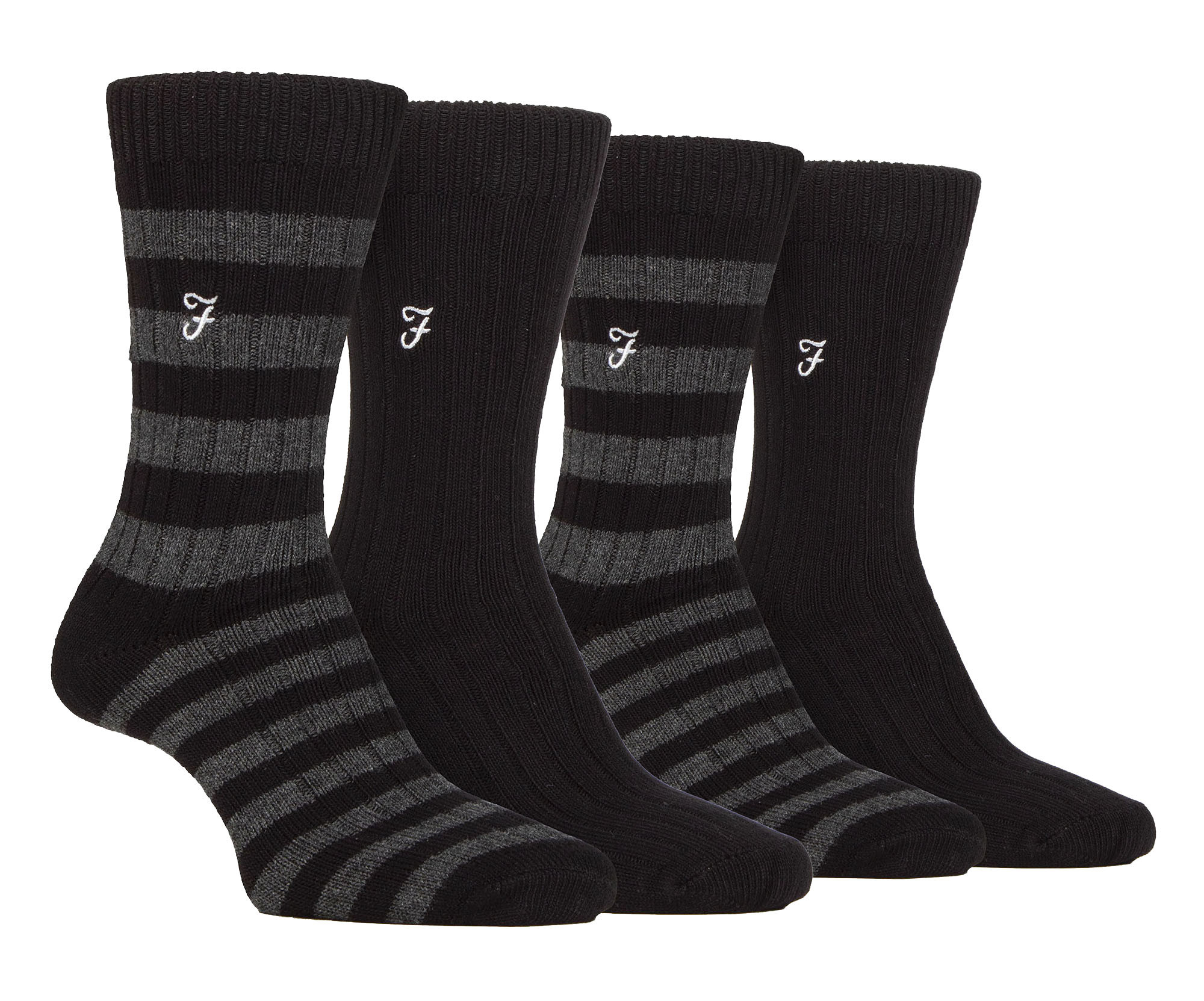Thumbnail - 4 Paar Bambus gestreifte Stiefelsocken | Farah | Designer bestickte Socken für den Sommer - Schwarz / Holzkohle