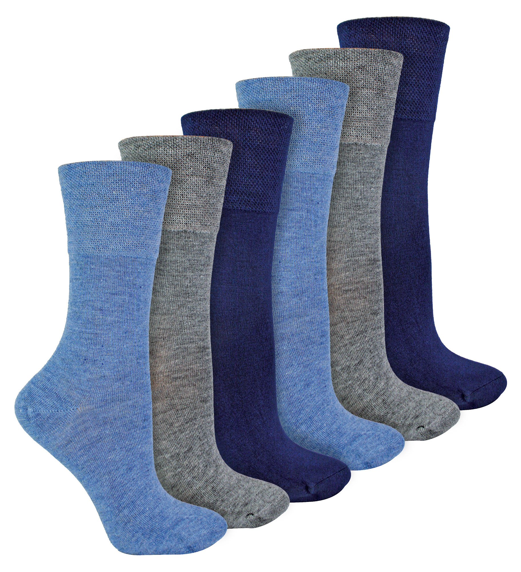 Thumbnail - IOMI - 6 Pack Damen Diabetiker Bambus Socken | Extra breite nahtlose lockere nicht elastische Socken für Frauen - Blau