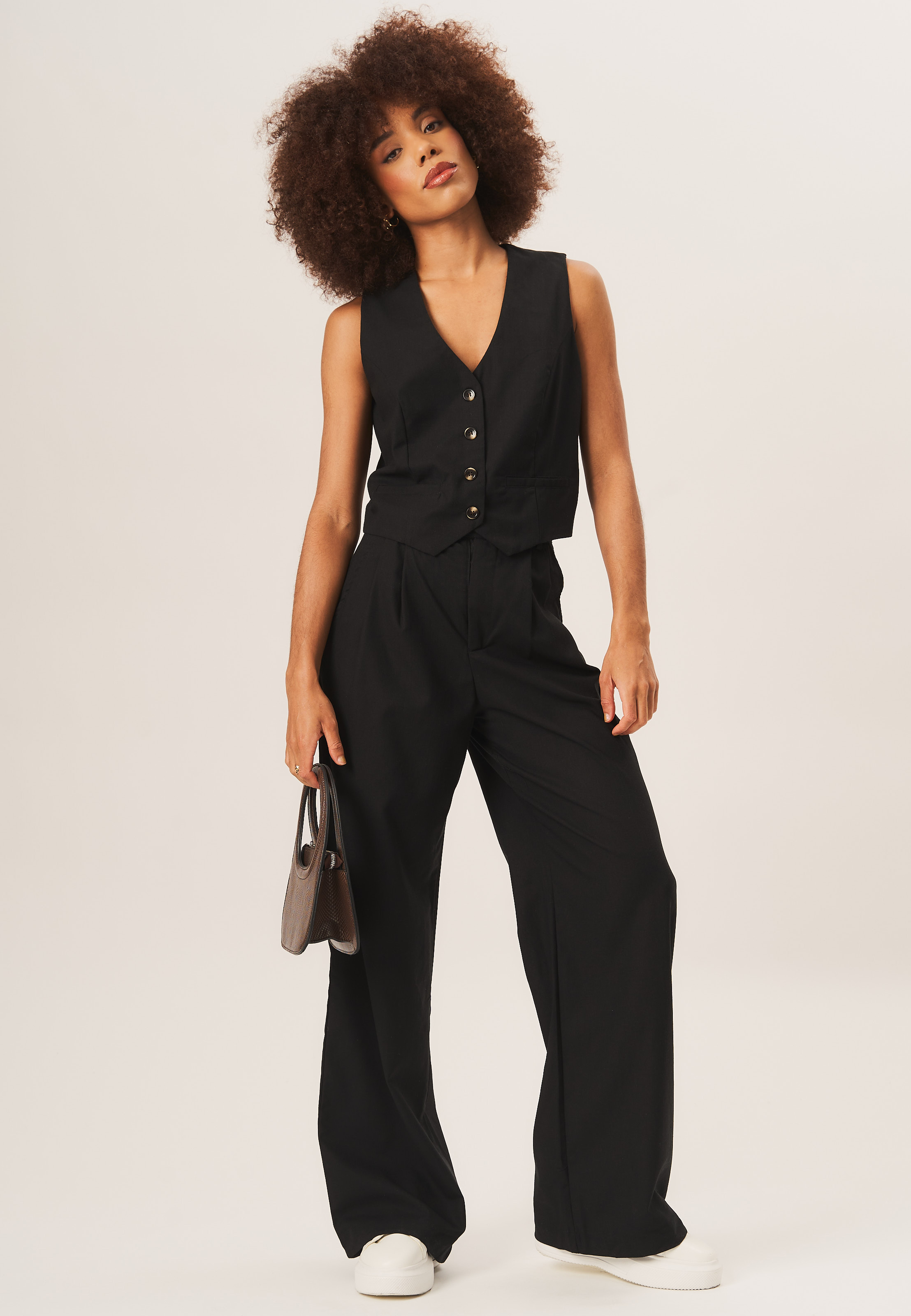 Gini London Womens Tailored Cotton Wide Leg Trousers - Black - Size 14 UK