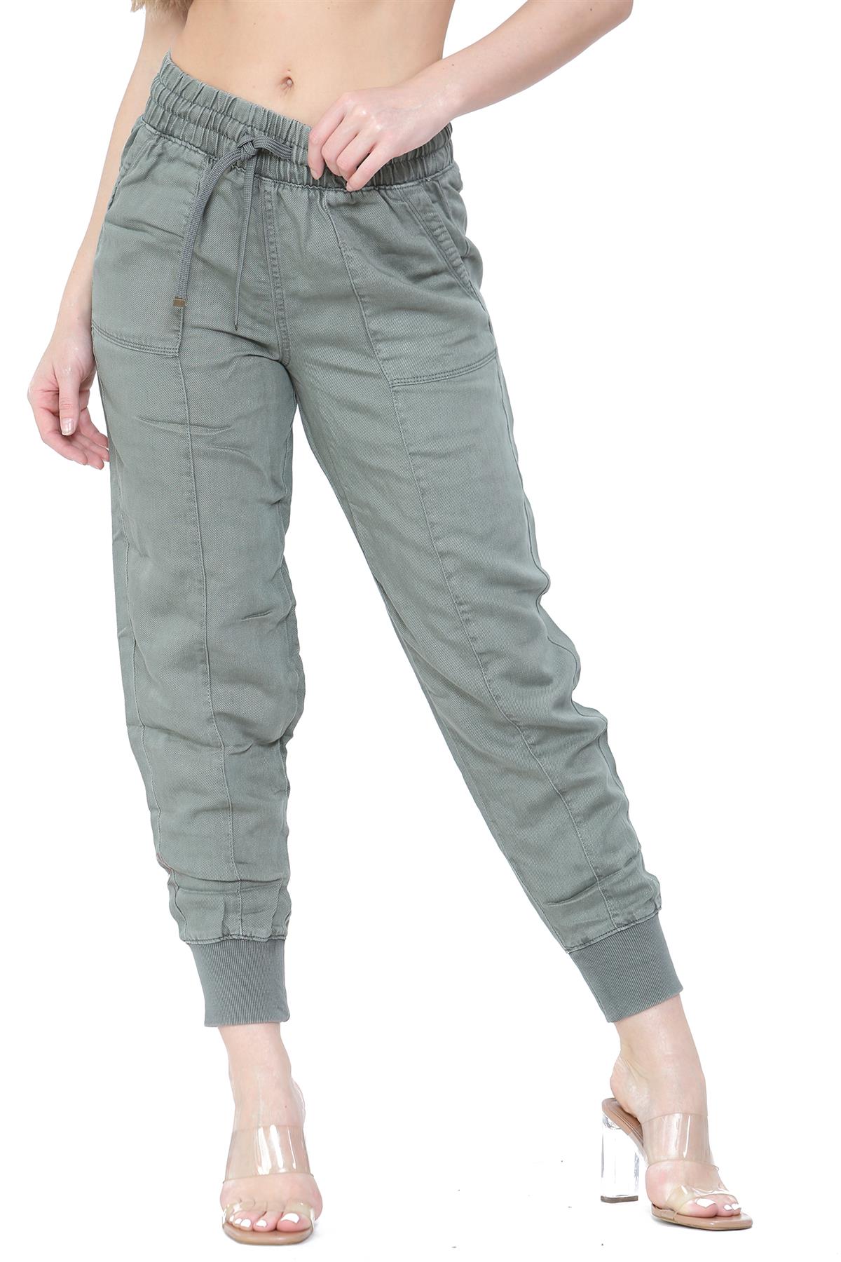 Thumbnail - MYT Womens Elasticated Waist Cotton Cuffed Trousers in Khaki