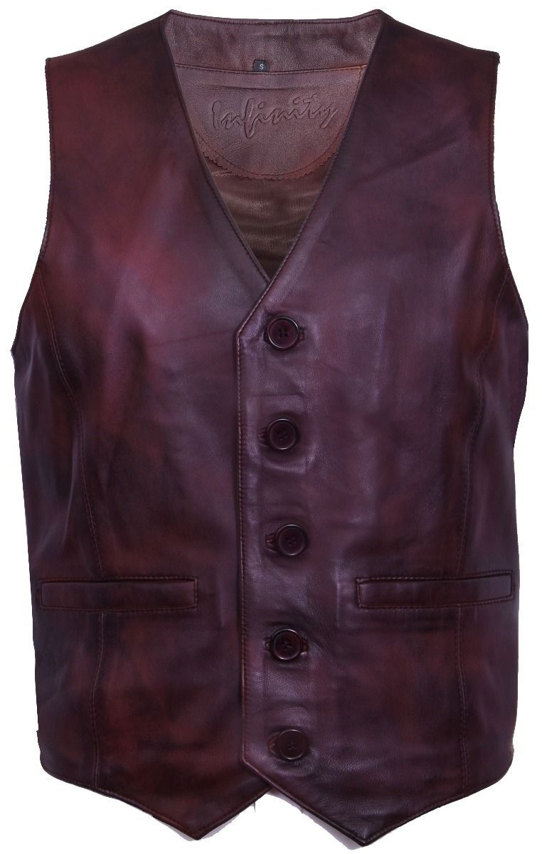 Thumbnail - Hellbraune Lederweste, formelle traditionelle Gilet-Weste