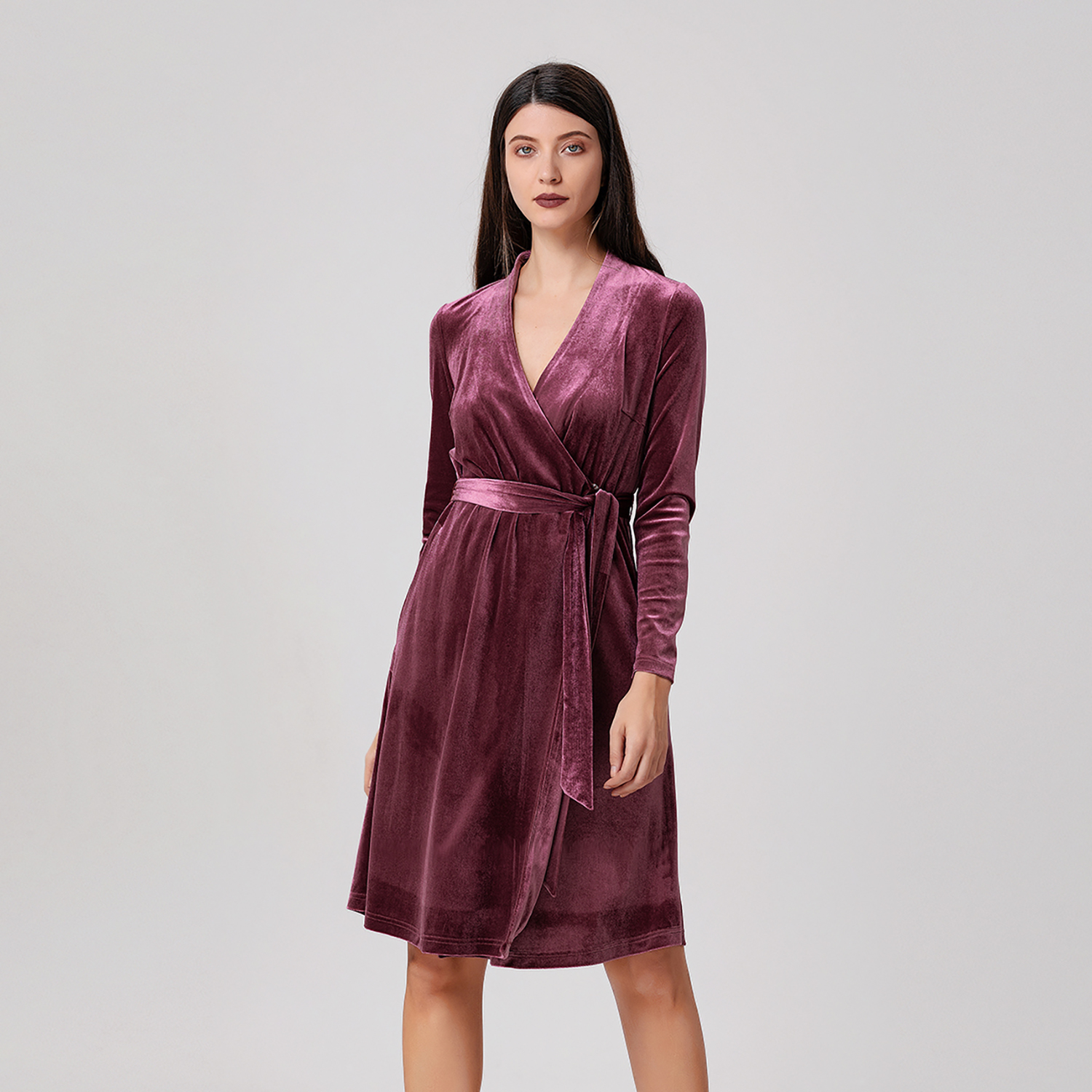 Smart & Joy Fluwelen wikkeljurk met V-hals