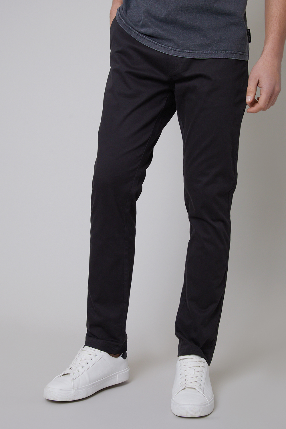 Threadbare Mens Black 'Castello' Cotton Slim Fit Chino Trousers With Stretch - Size 32W/32L