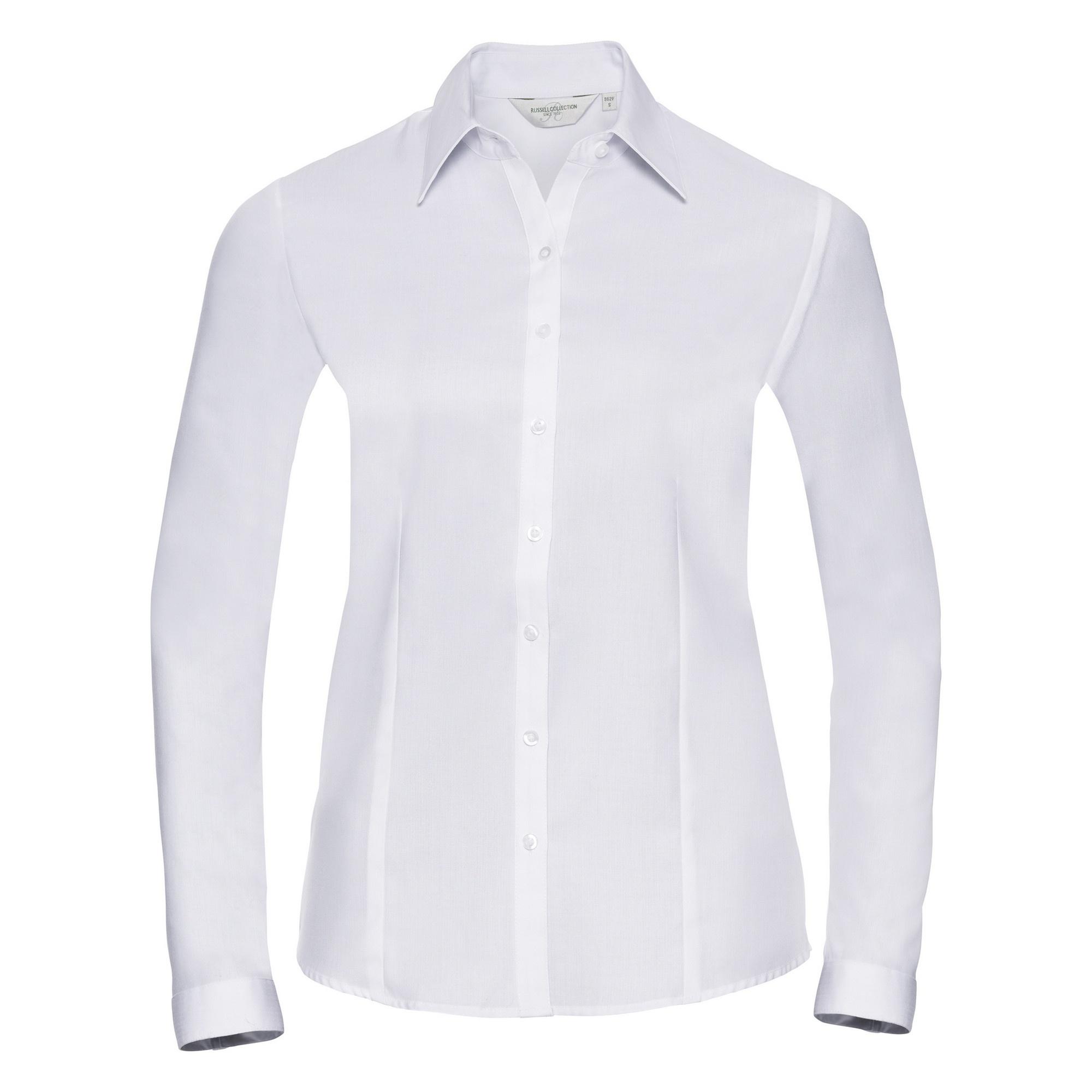 Russell Damen Bluse / Hemd mit dezentem Fischgrätenmuster (Weiß)