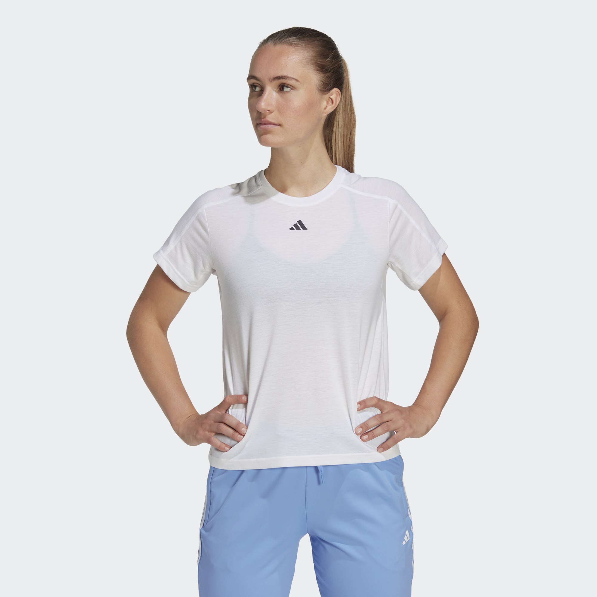 Adidas Performance Womens Aeroready Train Essentials Minimal Branding Crewneck Tee - White Recycled Material - Size X-Small
