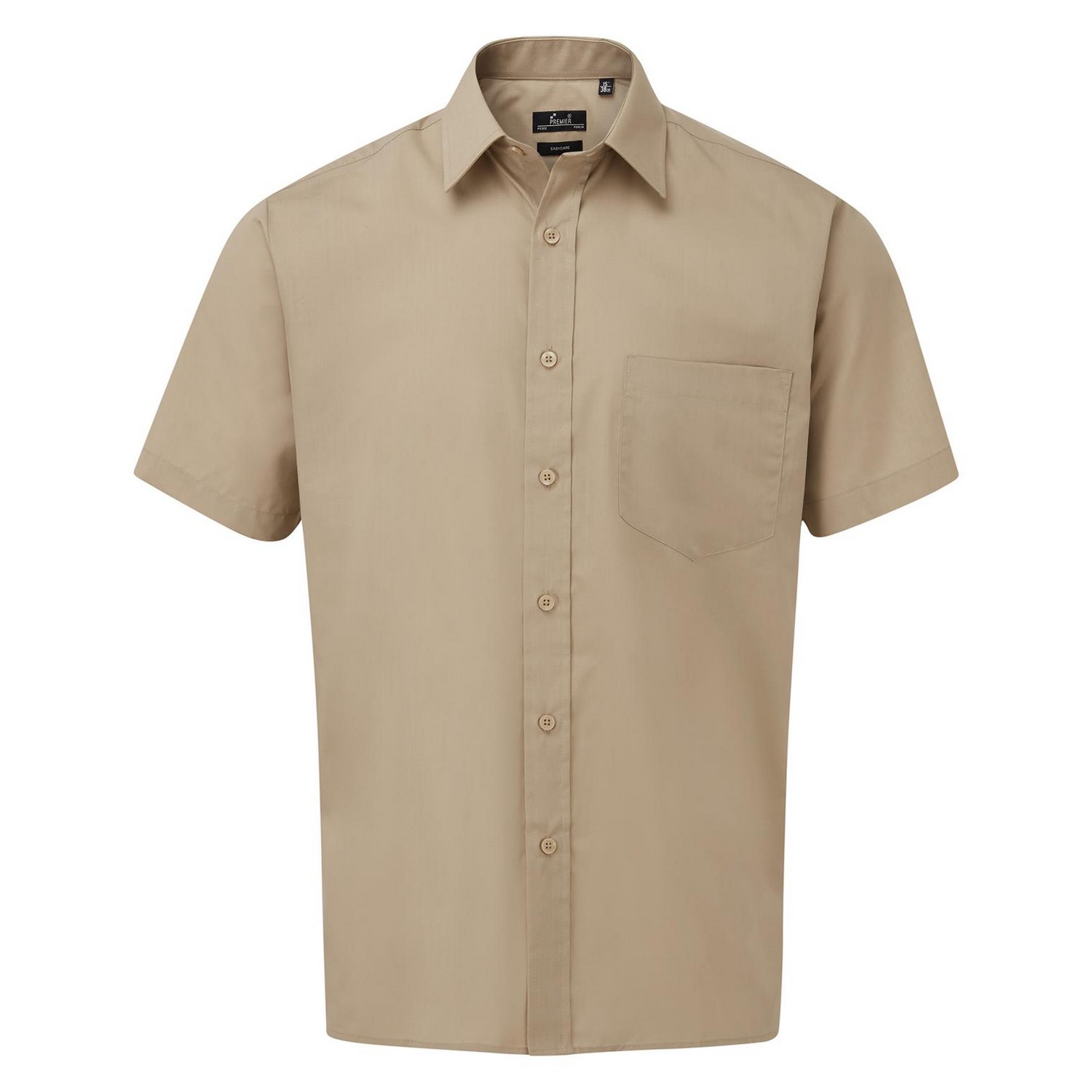 Premier Mens Short Sleeve Poplin Shirt (Khaki) - Size 17.5 inch