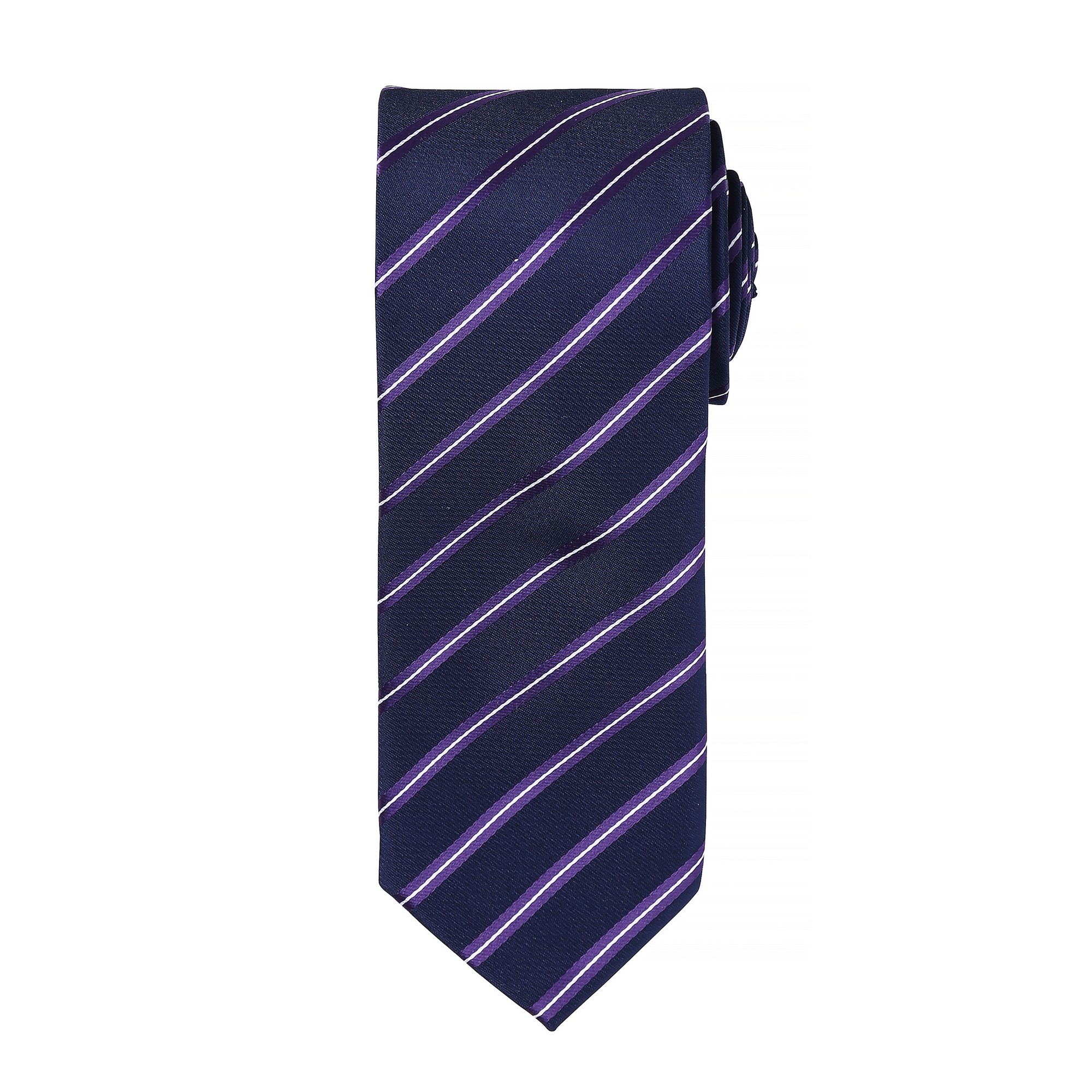 Thumbnail - Premier Mens Sports Streifendesign Formal Work Krawatte (Navy/ Lila)