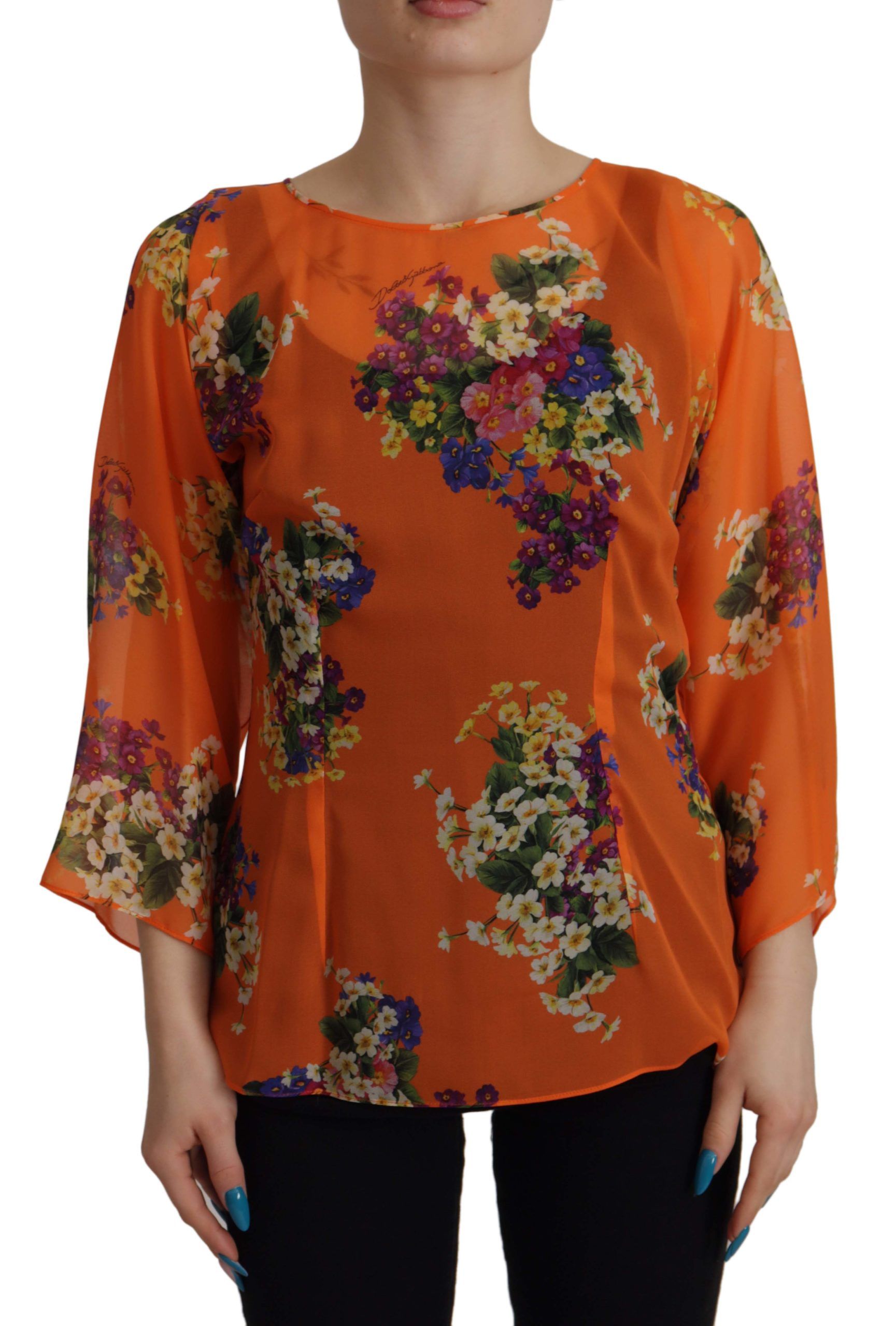 Dolce & Gabbana Orange Floral Print Langarmbluse für Damen
