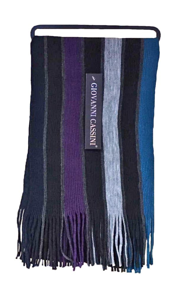 Giovanni Cassini Mens Italian Inspired Warm Knitted Striped Winter Scarf One Size - Purple - One Size