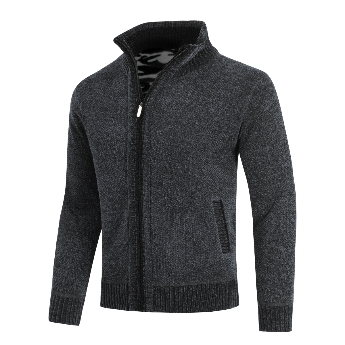 Allthemen Herrkofta med dragkedja och uppstående krage, fodrad tjock stickad pullover – bild 2