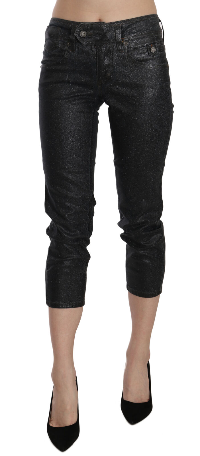 Thumbnail - John Galliano Frauen Schwarze Gewaschene Mittelhohe Slim Leg Kurze Jeanshosen