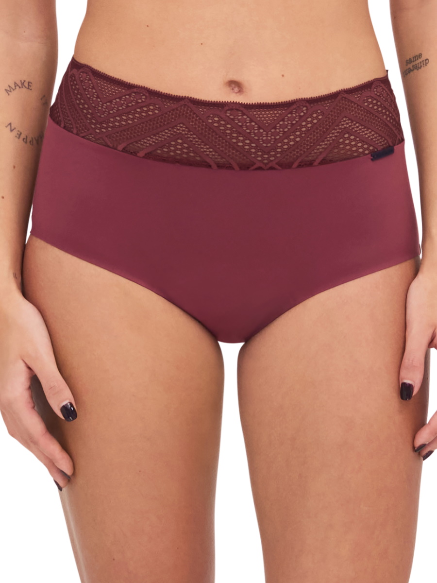 Chantelle Womens High Waist Lace Period Panty - Brown Polyamide - Size 2XL