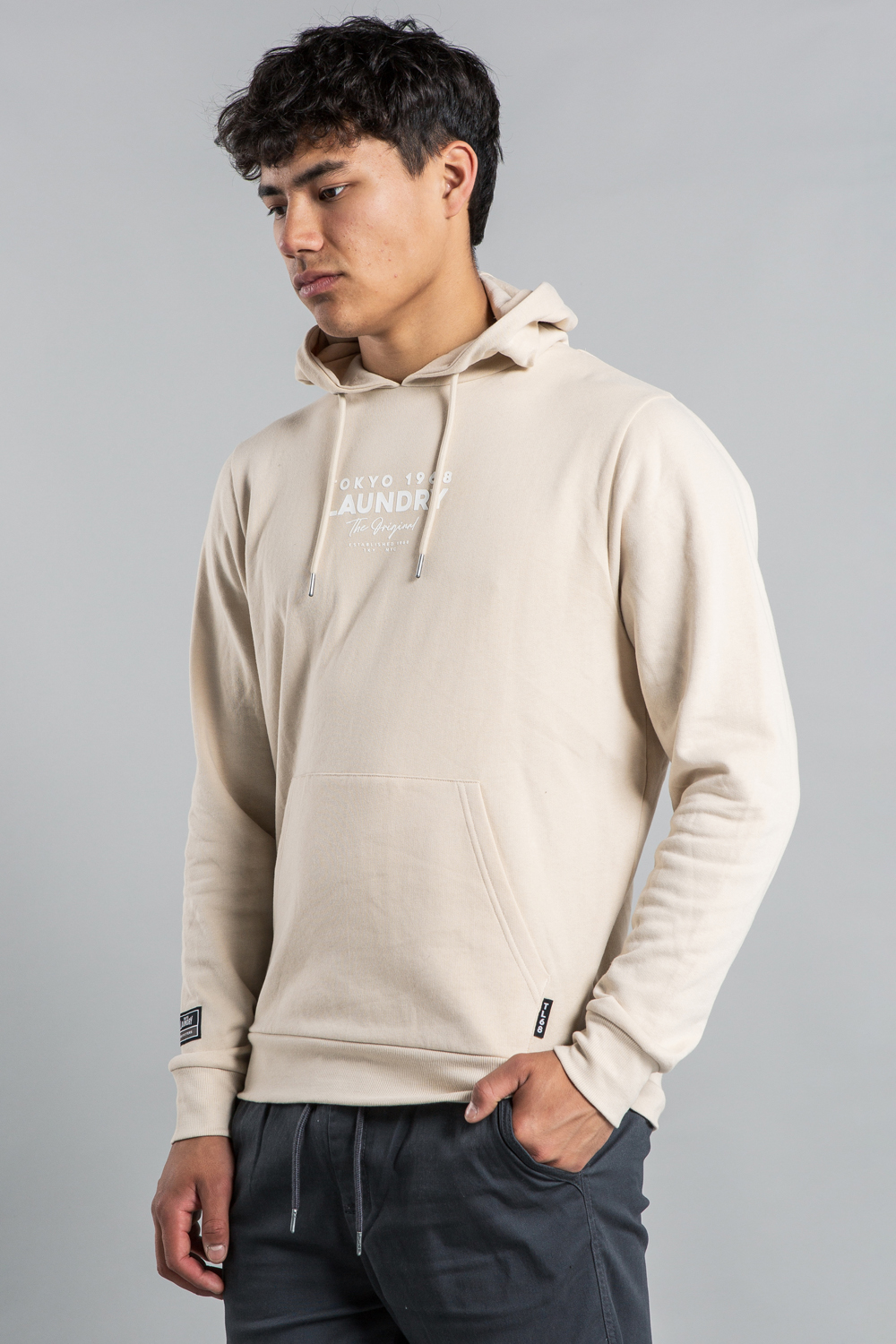 Tokyo Laundry Mens Stone Raised Rubber Print Hoody With Drawcord - Size Large