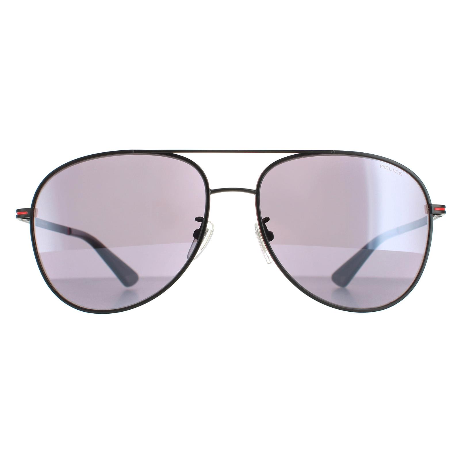 Thumbnail - Polizei Aviator Mens Matte Schwarz Rauch Spiegel Silber SPL777C Chief 1