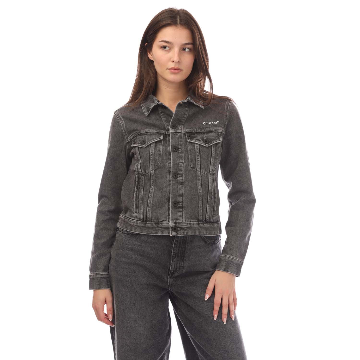 Off-White Off White Diagonal Regular Jacket för kvinnor i gråvitt jeansjackor dam – bild 2