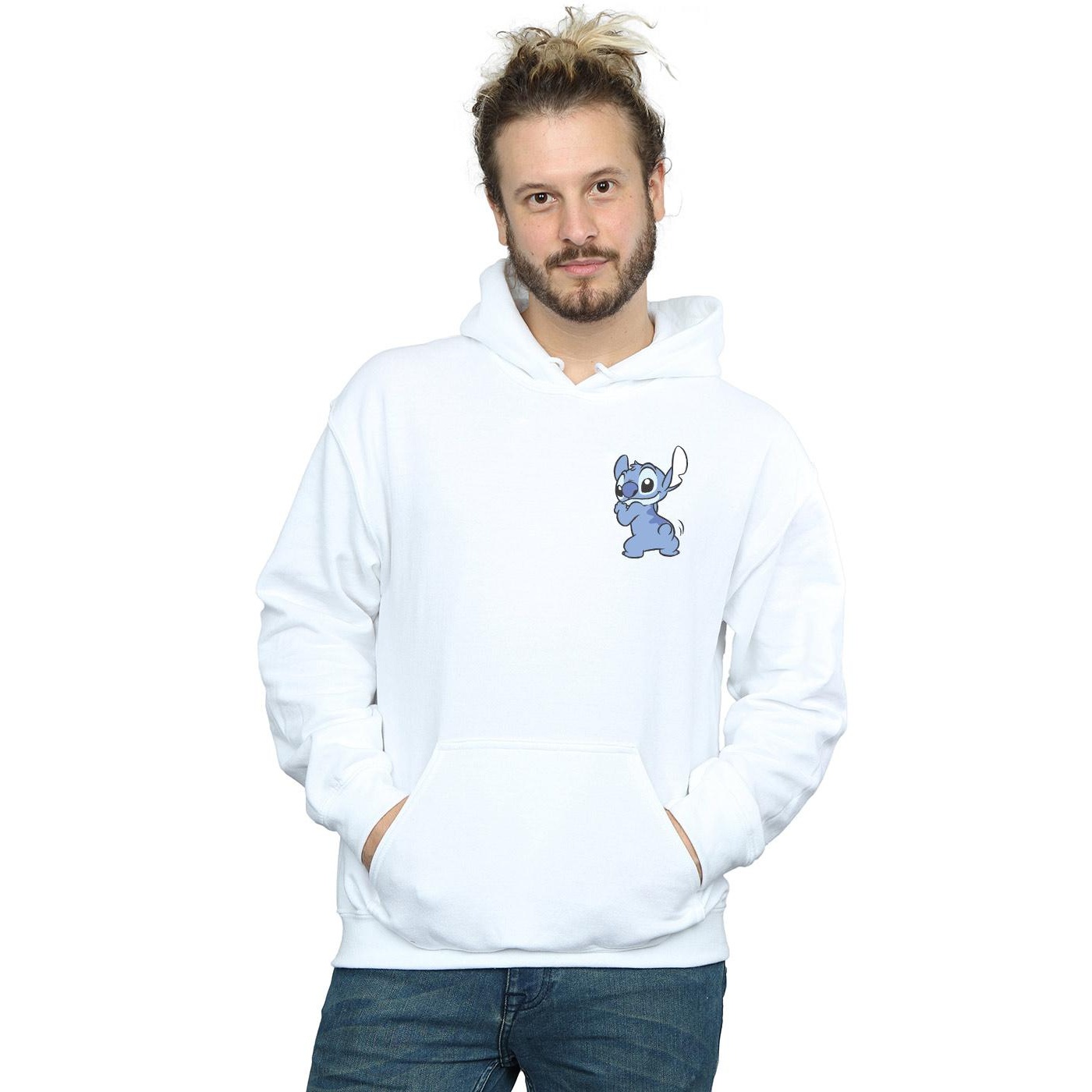 Disney Mens Lilo And Stitch Stitch Backside Breast Print Hoodie (White) herr – bild 2