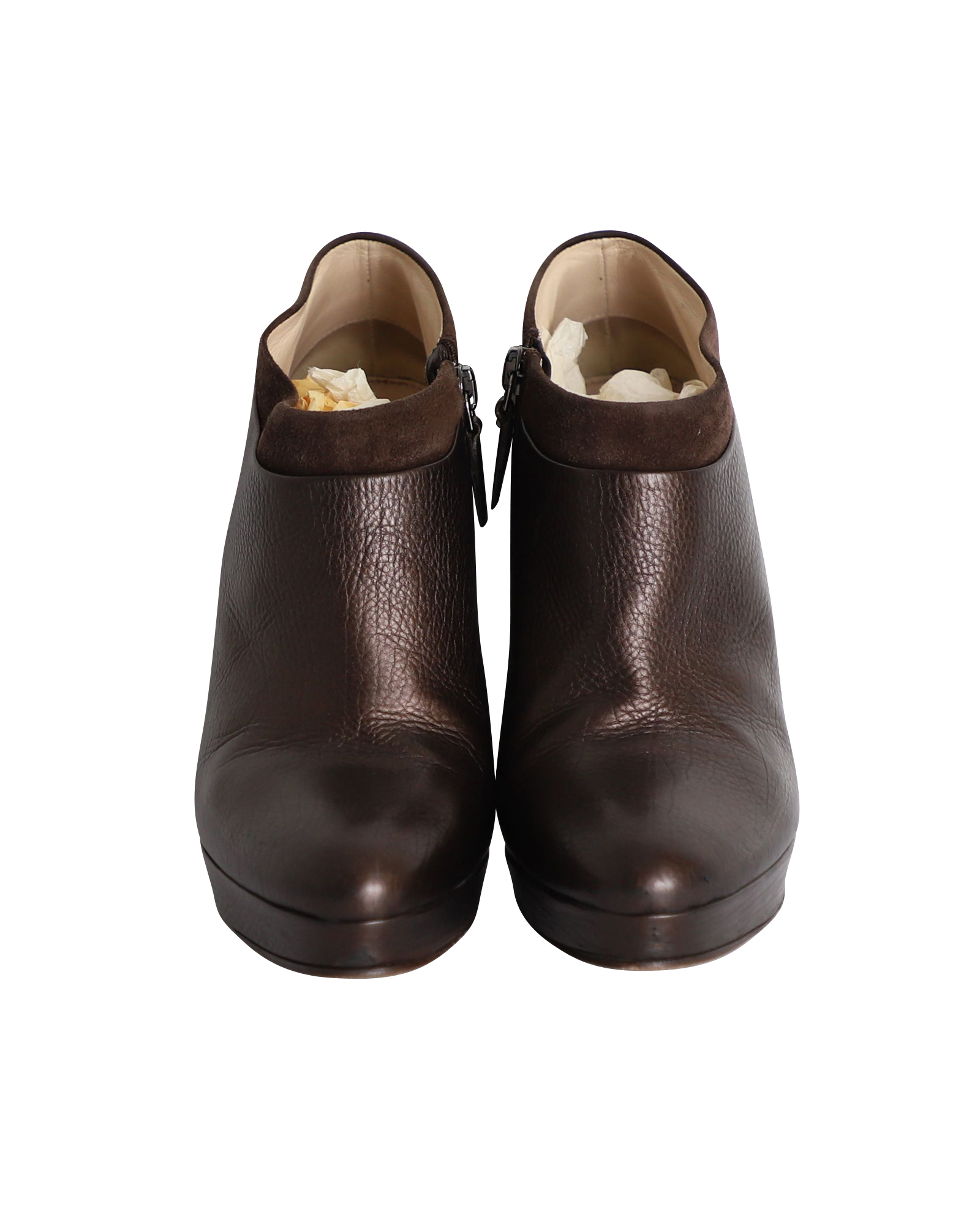 Prada Pre-owned Prada stövletter i brunt läder med mockadetaljer dam – bild 2