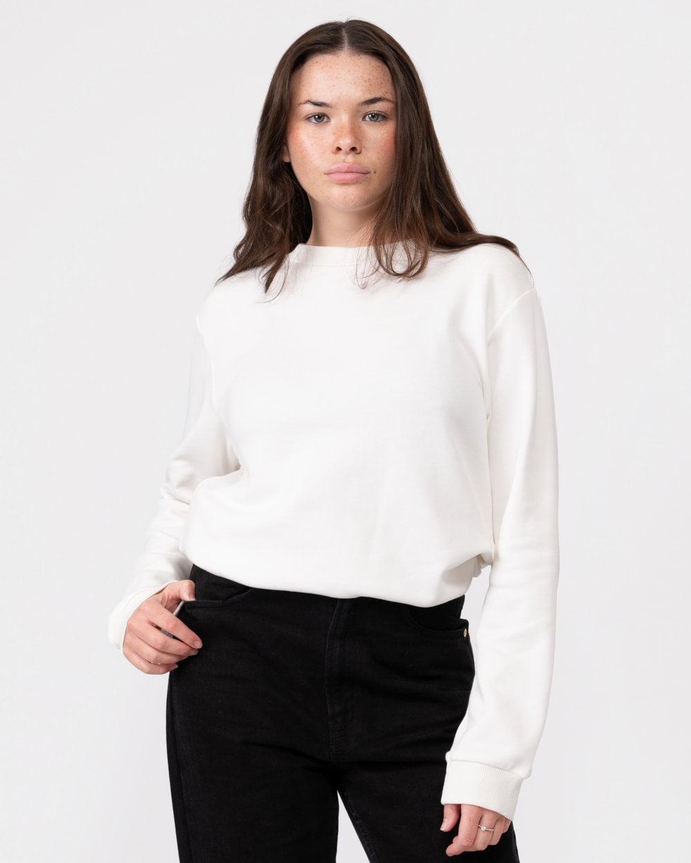 WOOLRICH Women's Crew Neck Fleece Sweatshirt in White, Size S - Image 2