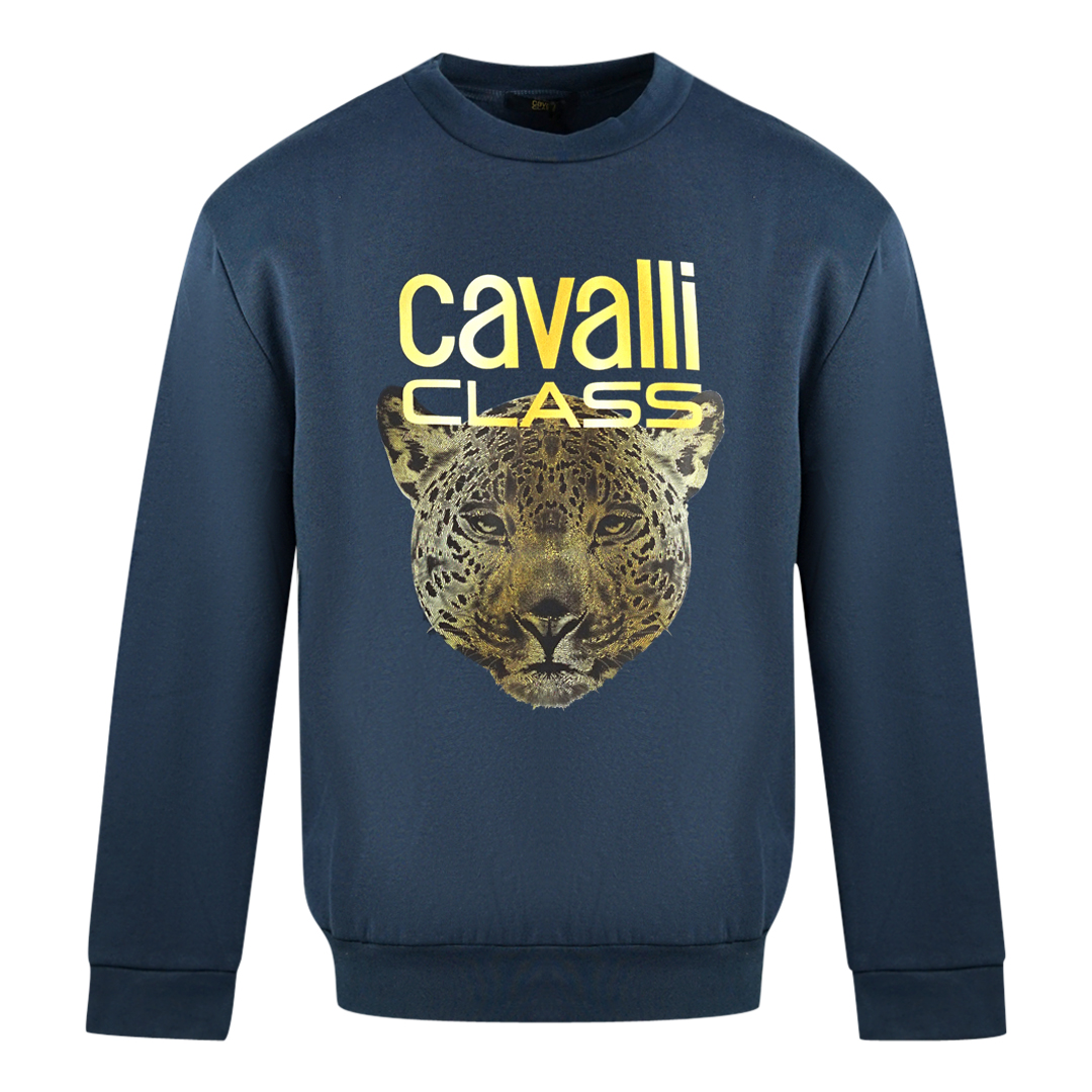 Thumbnail - Cavalli Class Leopardenmuster Logo Marineblauer Pullover
