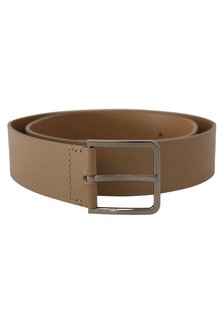 Dolce & Gabbana Mens Beige Calf Leather Wide Silver Metal Belt - Size 90 cm