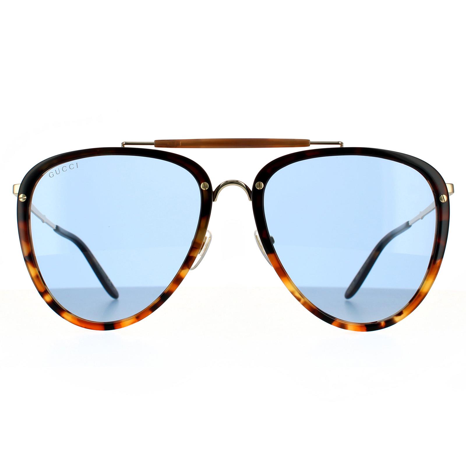 Gucci Aviator Mens Havana Blue Sunglasses - Brown - One Size