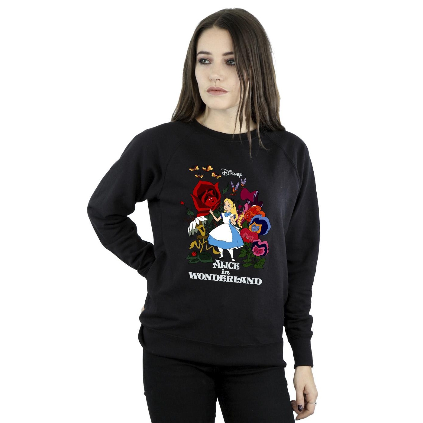 Disney Womens/Ladies Alice In Wonderland Flowers Sweatshirt (Black) dam – bild 2
