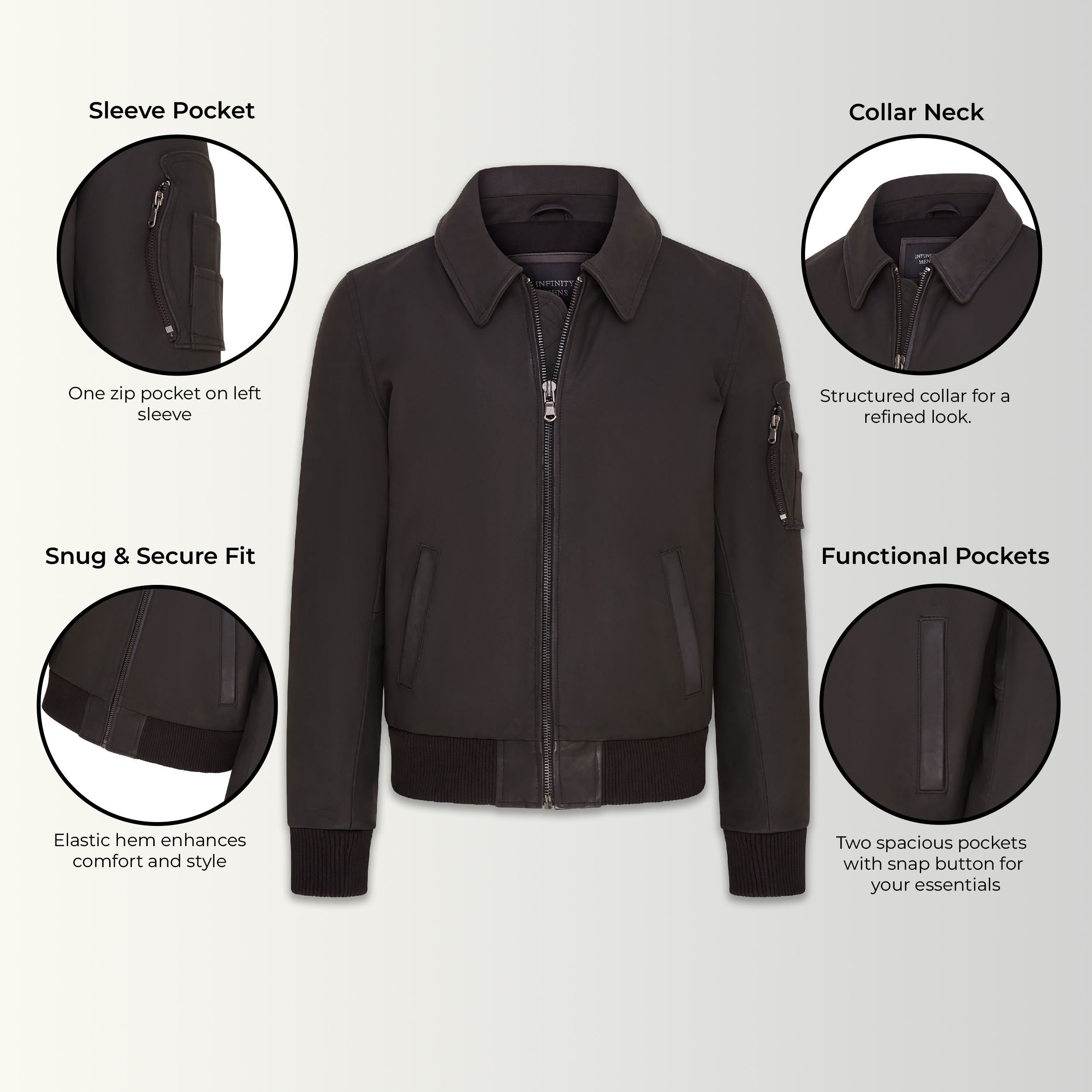 Herr Black A2 Cowhide Leather Bomber Jacket-Eura 2